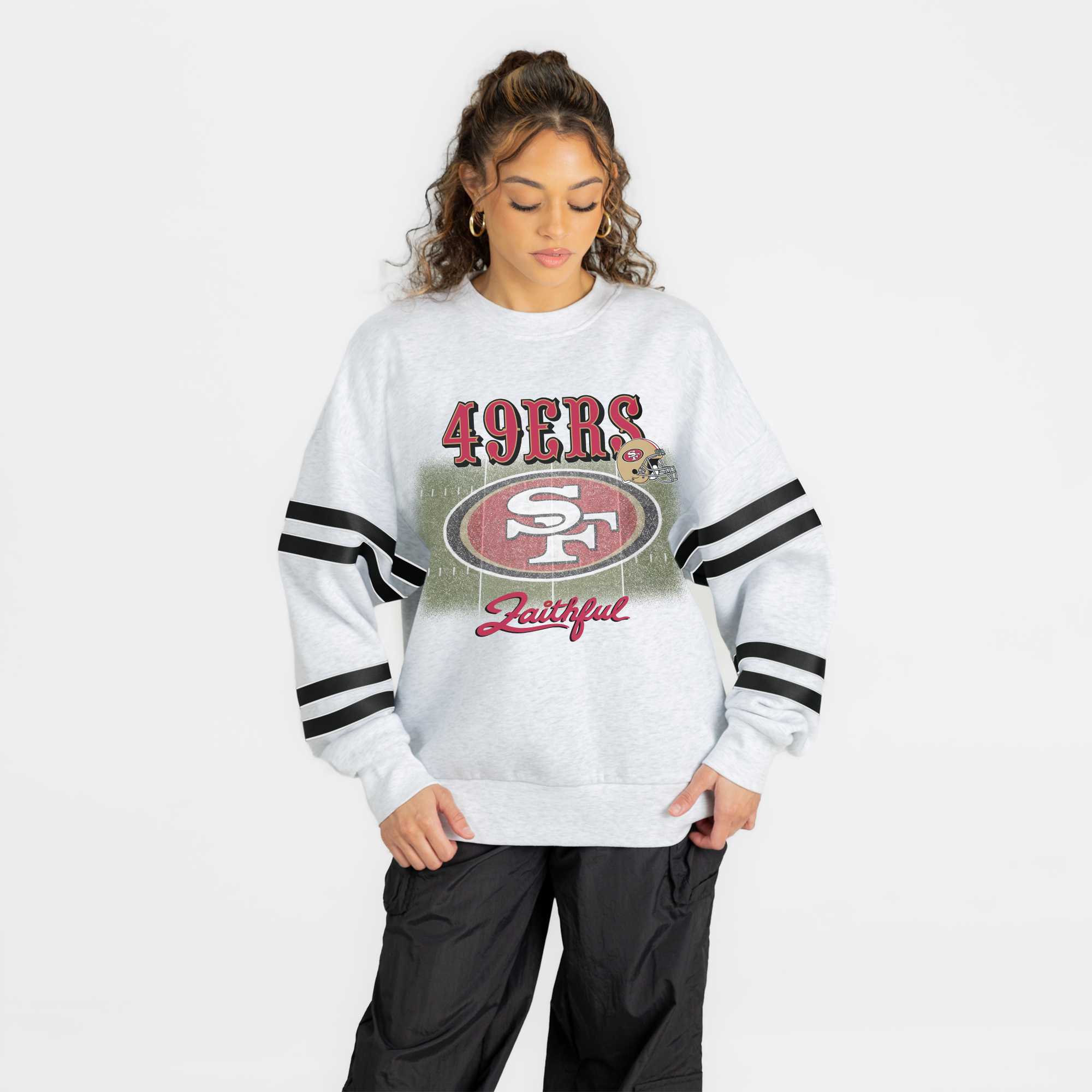 Women's Gameday Couture Ash San Francisco 49ers Off the Grid Oversized Fleece Sweatshirt