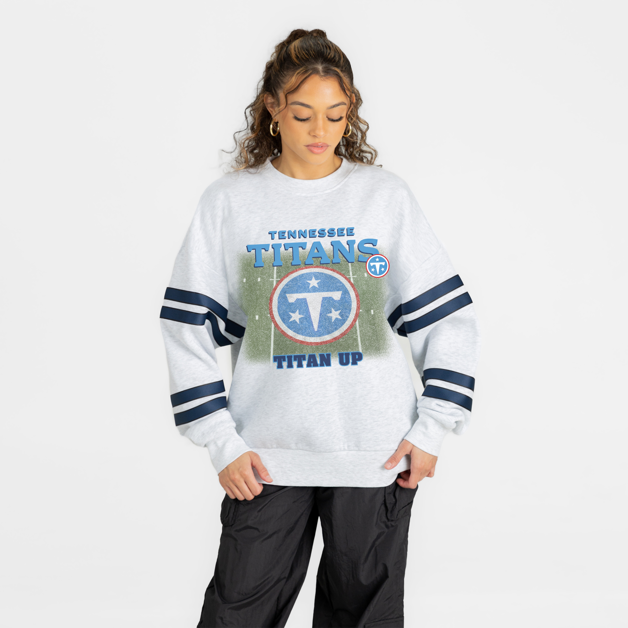 Women's Gameday Couture Ash Tennessee Titans Off the Grid Oversized Fleece Sweatshirt