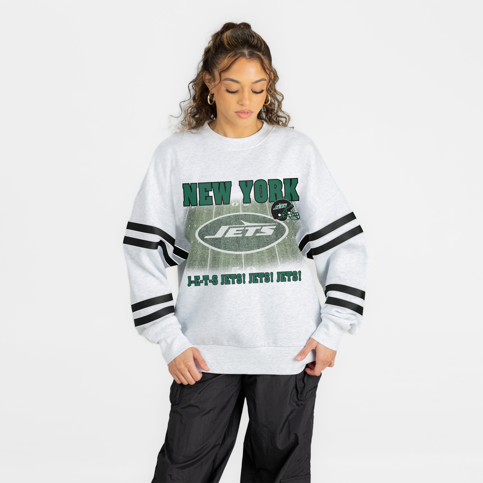 Women's Gameday Couture Ash New York Jets Off the Grid Oversized Fleece Sweatshirt