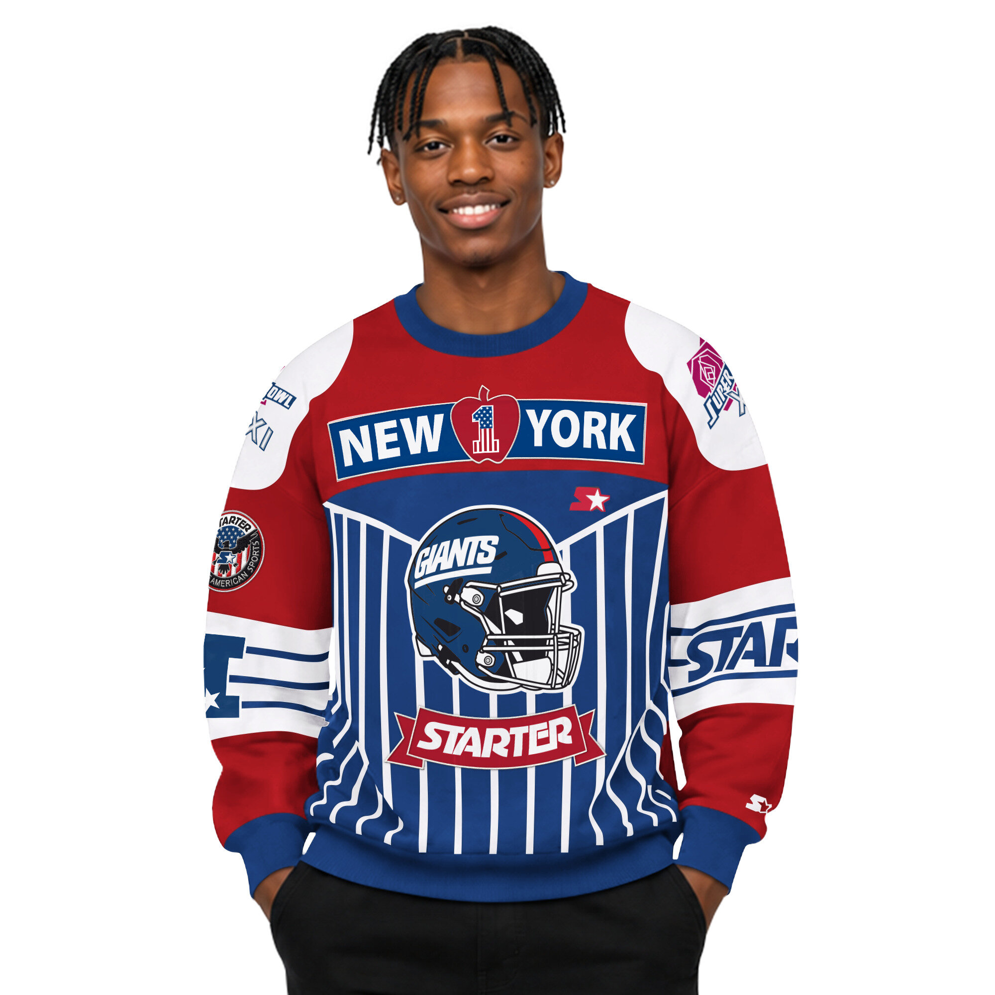 Men's Starter Royal New York Giants Super Bowl XXI Classic '90s "Art Off the Wall" Sweatshirt