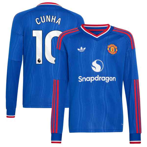 Maillot Extérieur Manchester United adidas 26/27 - Manches longues - Enfant avec flocage Cunha 10