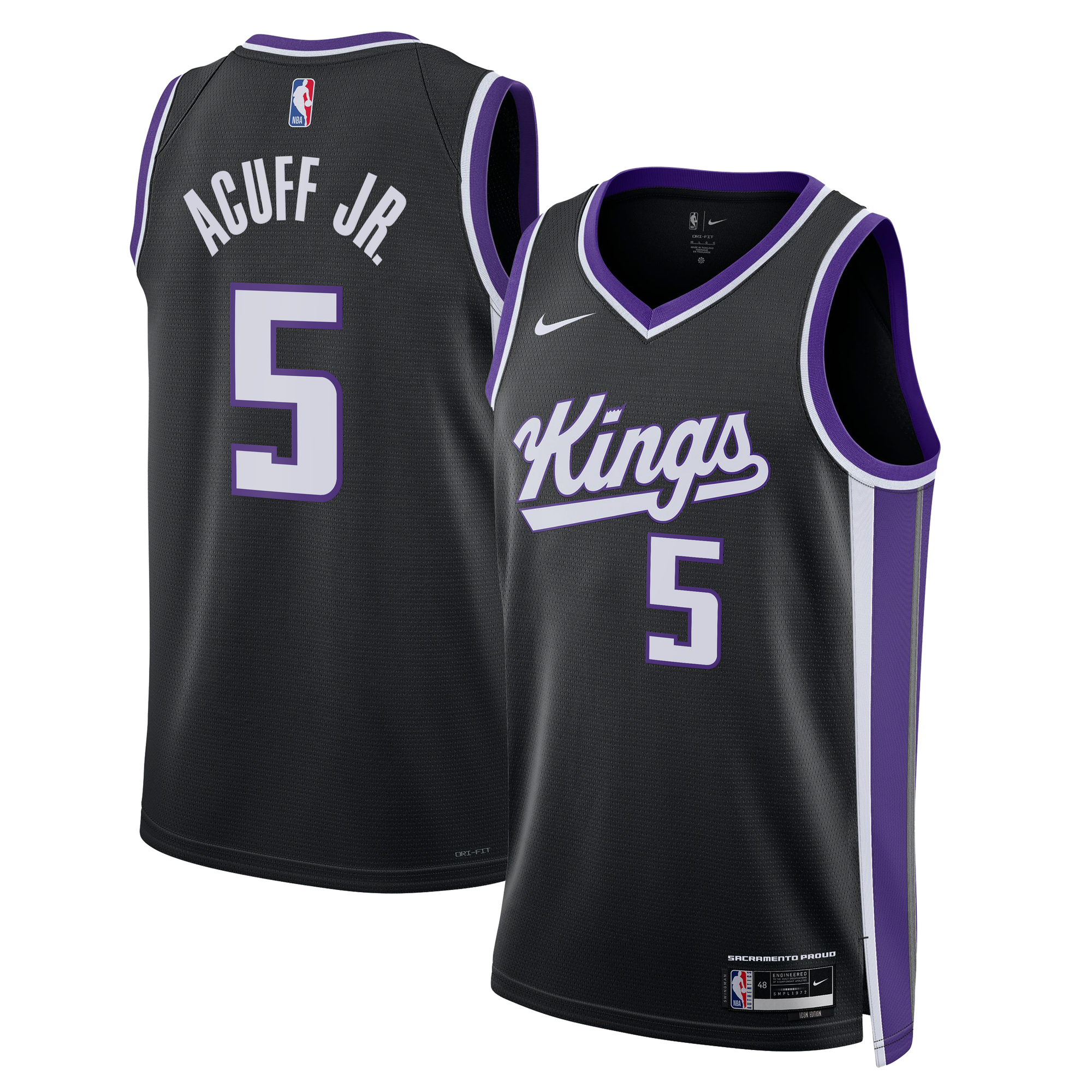 Unisex Nike Darius Acuff Jr. Black Sacramento Kings Swingman Jersey - Icon Edition