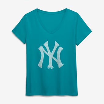 Women's Aqua New York Yankees Summer Wave V-Neck T-Shirt