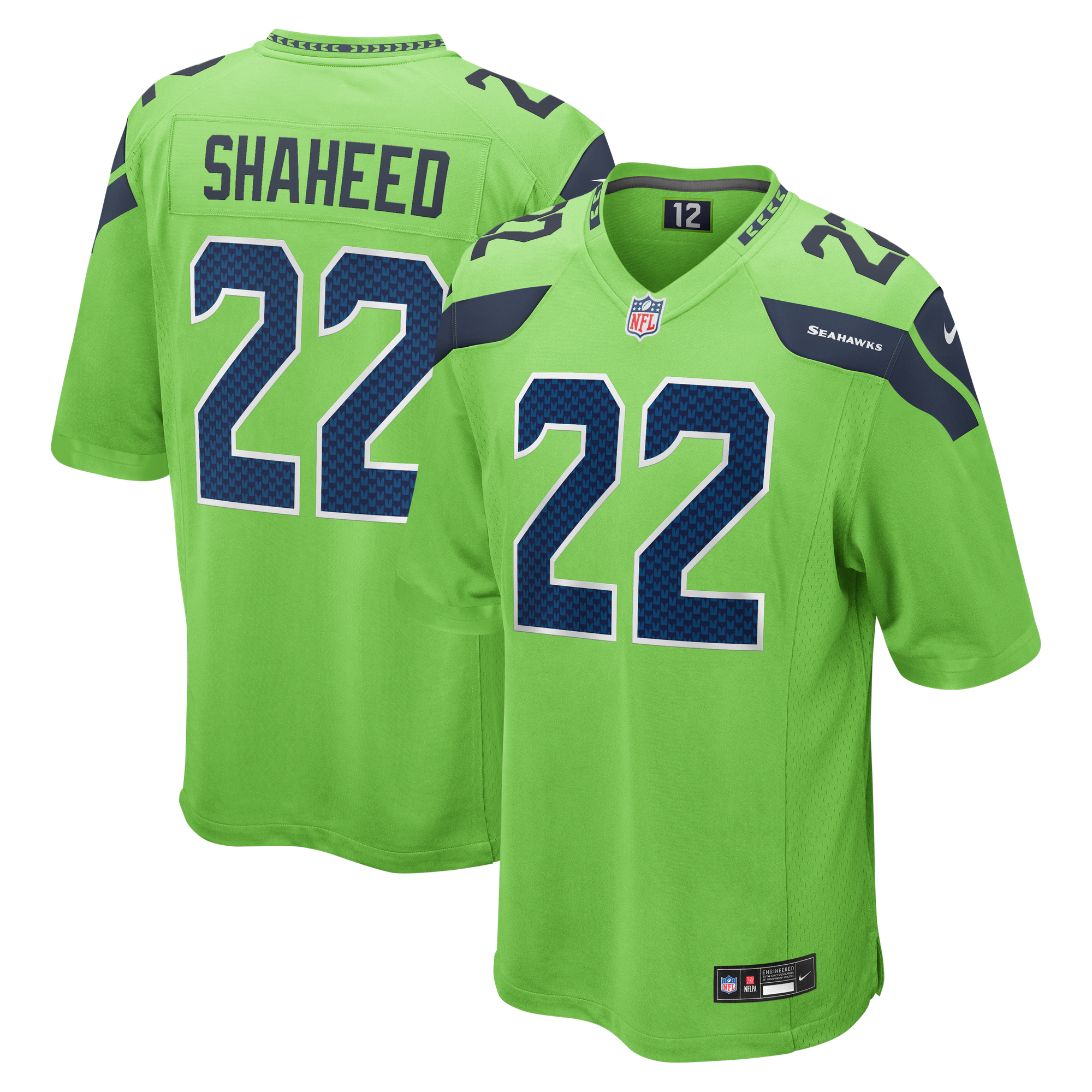 Maglia da gioco alternativa secondaria dei Seattle Seahawks Nike - Verde neon - Rashid Shaheed - Uomo