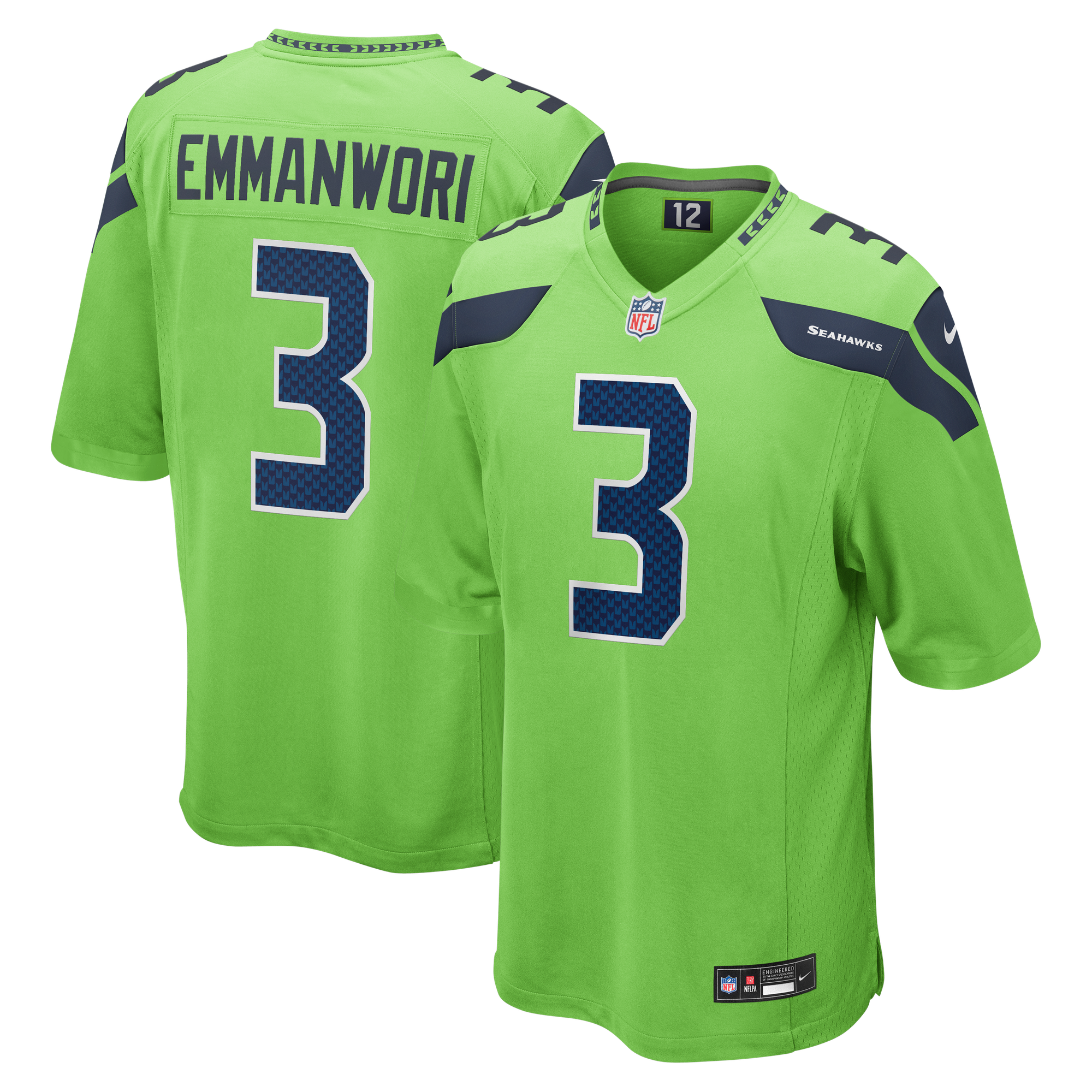 Maglia da gioco alternativa secondaria dei Seattle Seahawks Nike - Verde neon - Nick Emmanwori - Uomo