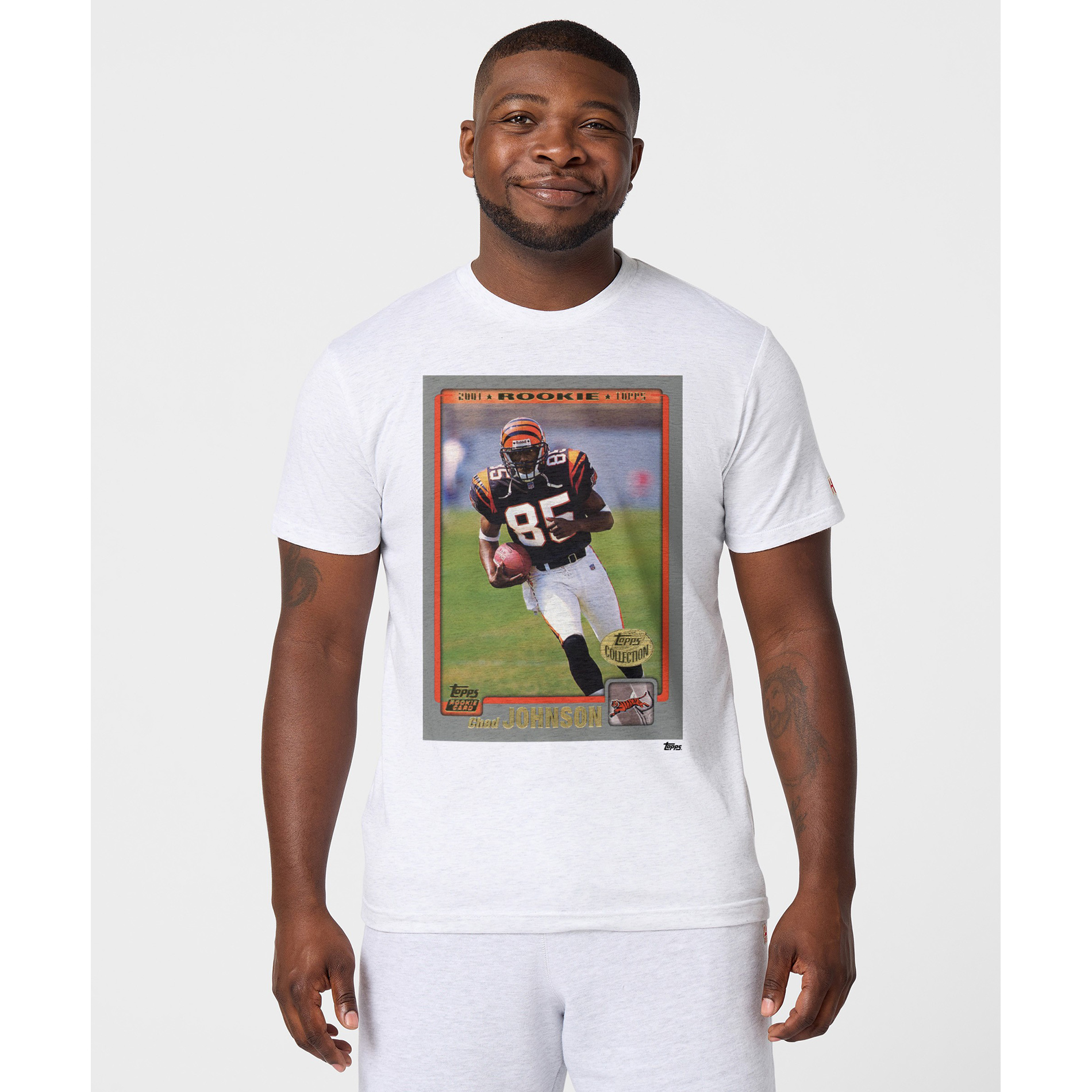 Unisex Homage Chad Johnson Ash Cincinnati Bengals NFL Topps Trading Card Tri-Blend T-Shirt