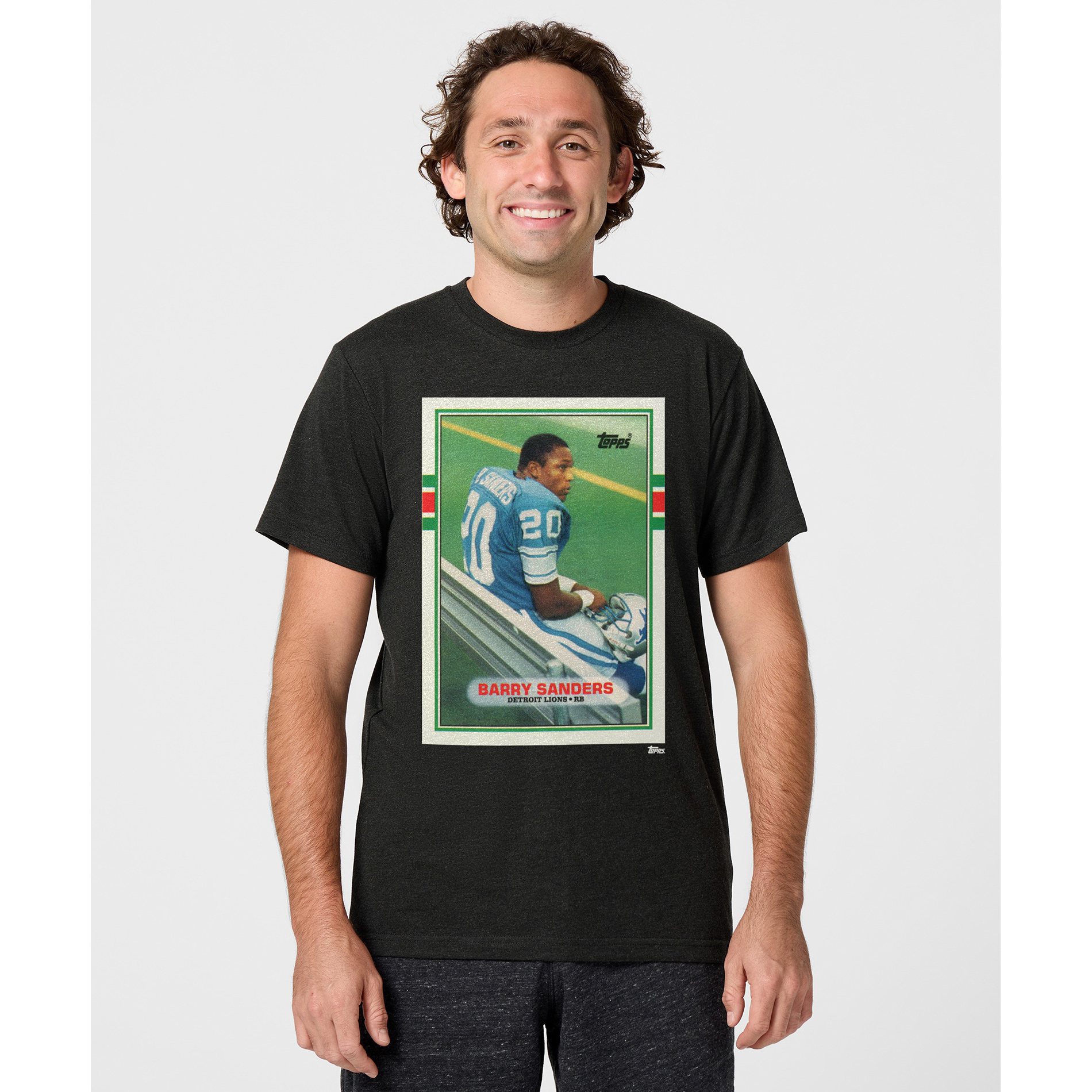 Unisex Homage Barry Sanders Charcoal Detroit Lions NFL Topps Trading Card Tri-Blend T-Shirt