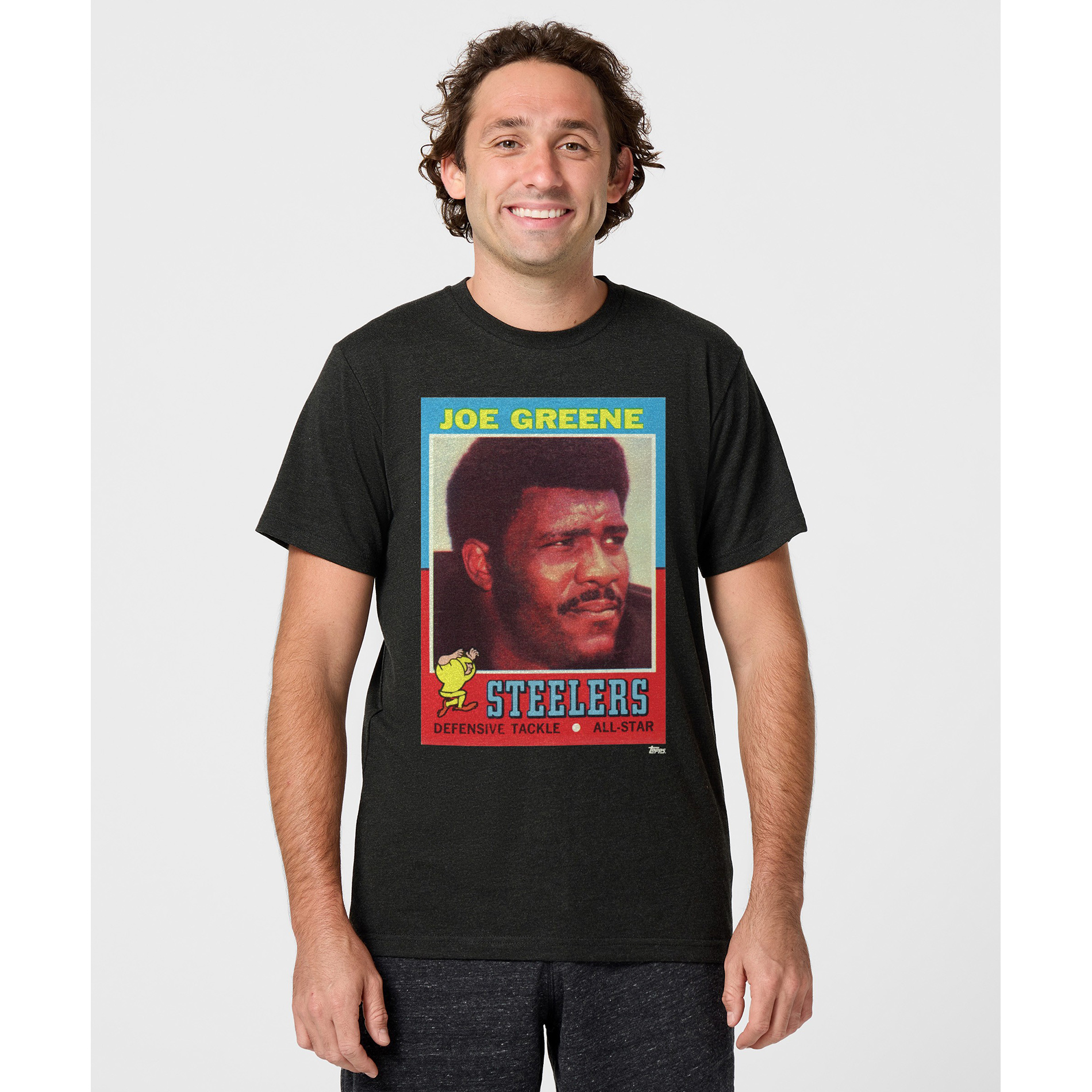 Homage Men's and Women's Joe Greene Charcoal Pittsburgh Steelers Nfl Topps Trading Card Tri-Blend T-Shirt - Charcoal