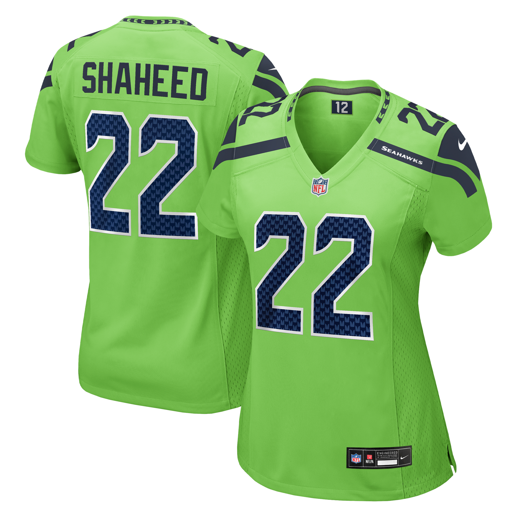 Maglia da gioco alternativa secondaria dei Seattle Seahawks Nike - Verde neon - Rashid Shaheed - Donna