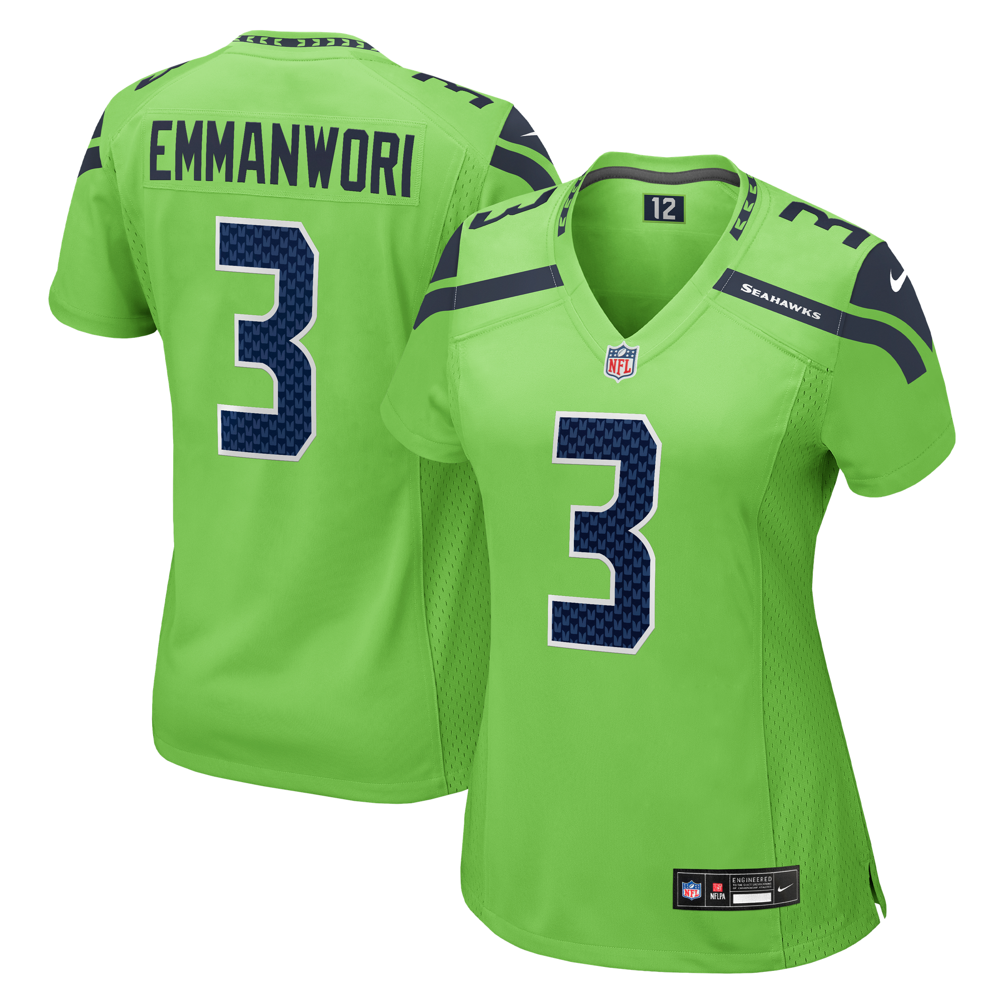 Maglia da gioco alternativa secondaria dei Seattle Seahawks Nike - Verde neon - Nick Emmanwori - Donna