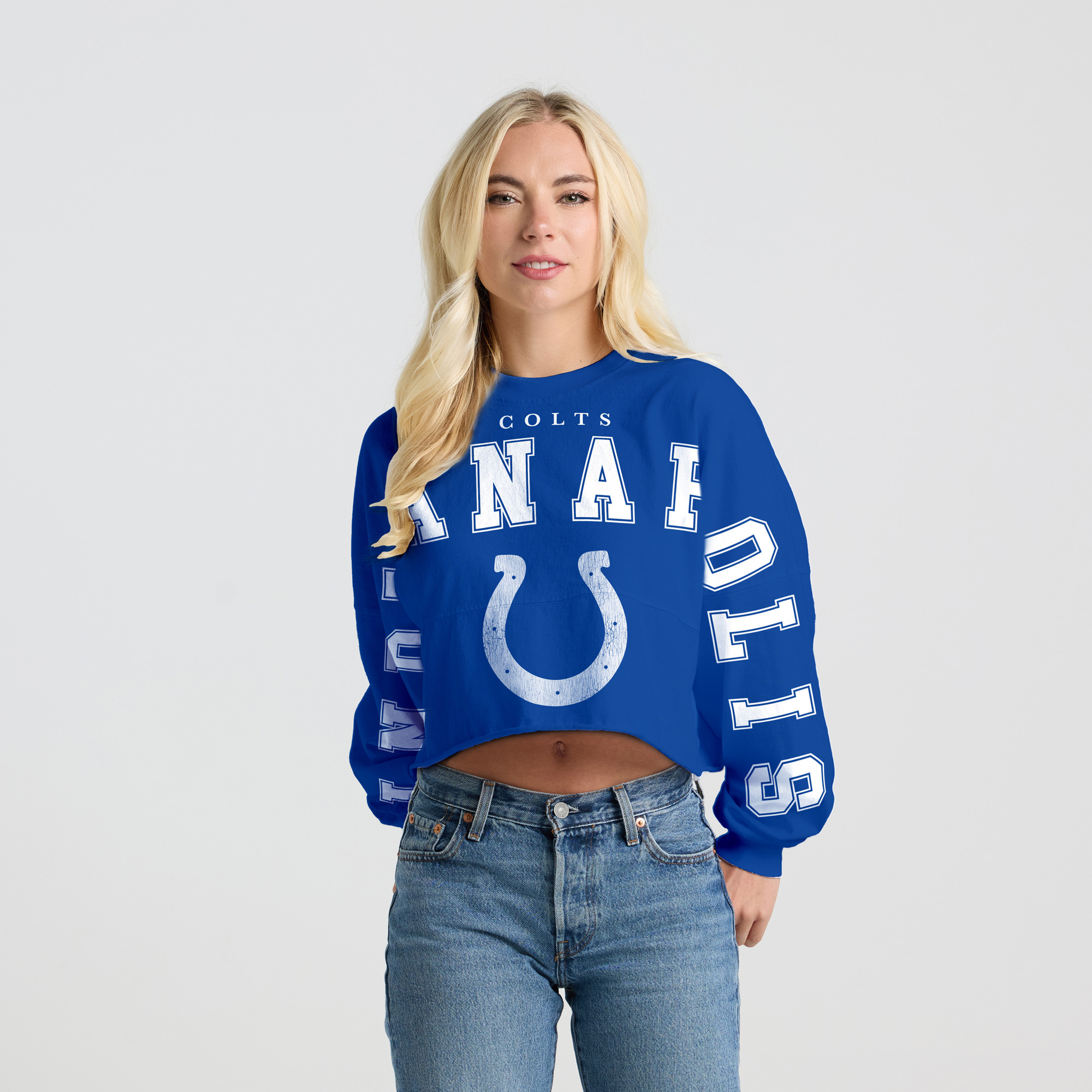 Women's Spirit Jersey Royal Indianapolis Colts Cropped Long Sleeve T-Shirt