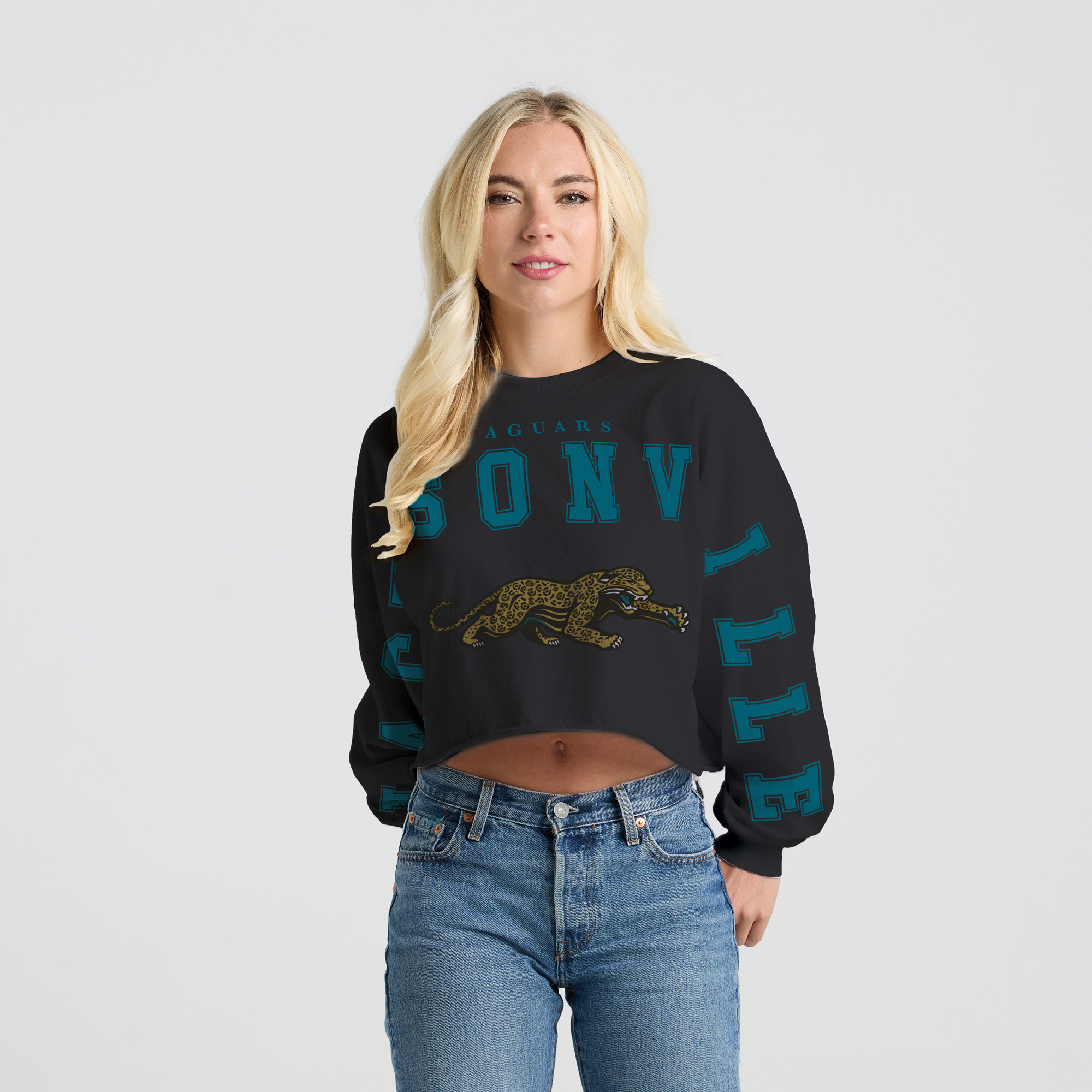 Women's Spirit Jersey Black Jacksonville Jaguars Cropped Long Sleeve T-Shirt