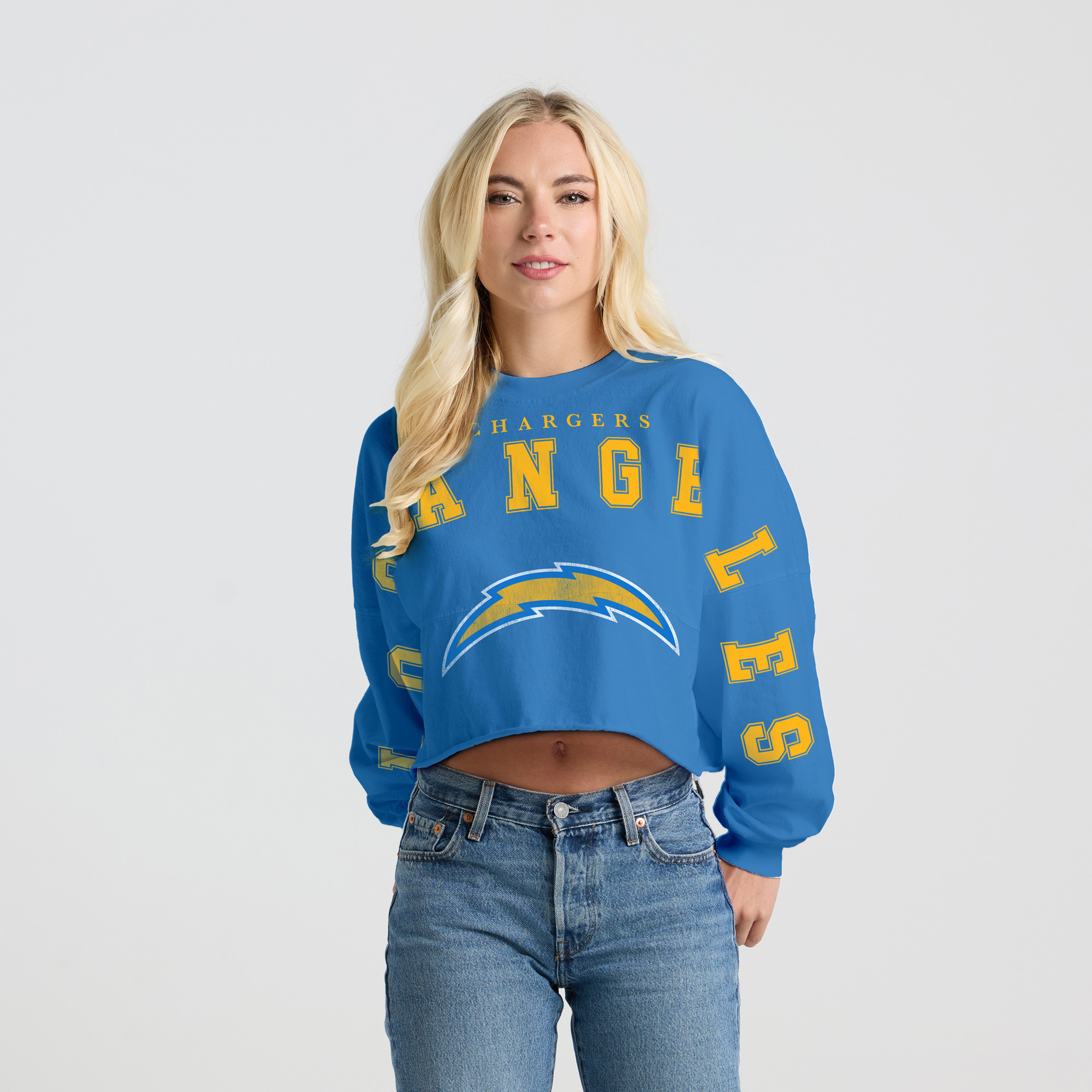 Women's Spirit Jersey Powder Blue Los Angeles Chargers Cropped Long Sleeve T-Shirt