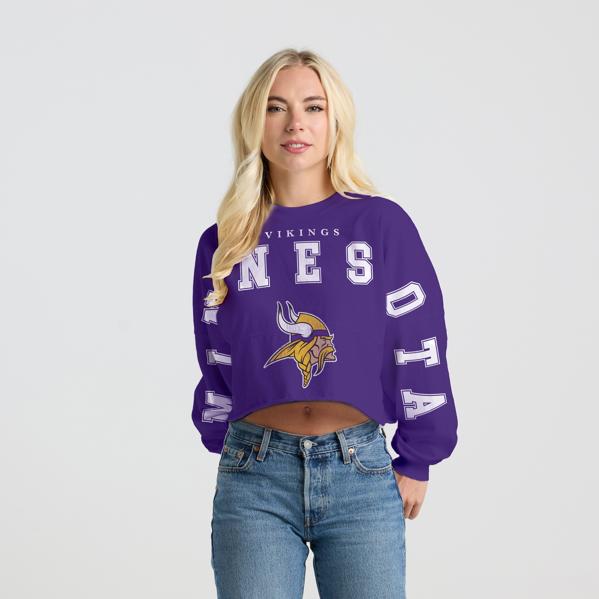 Women's Spirit Jersey Purple Minnesota Vikings Cropped Long Sleeve T-Shirt