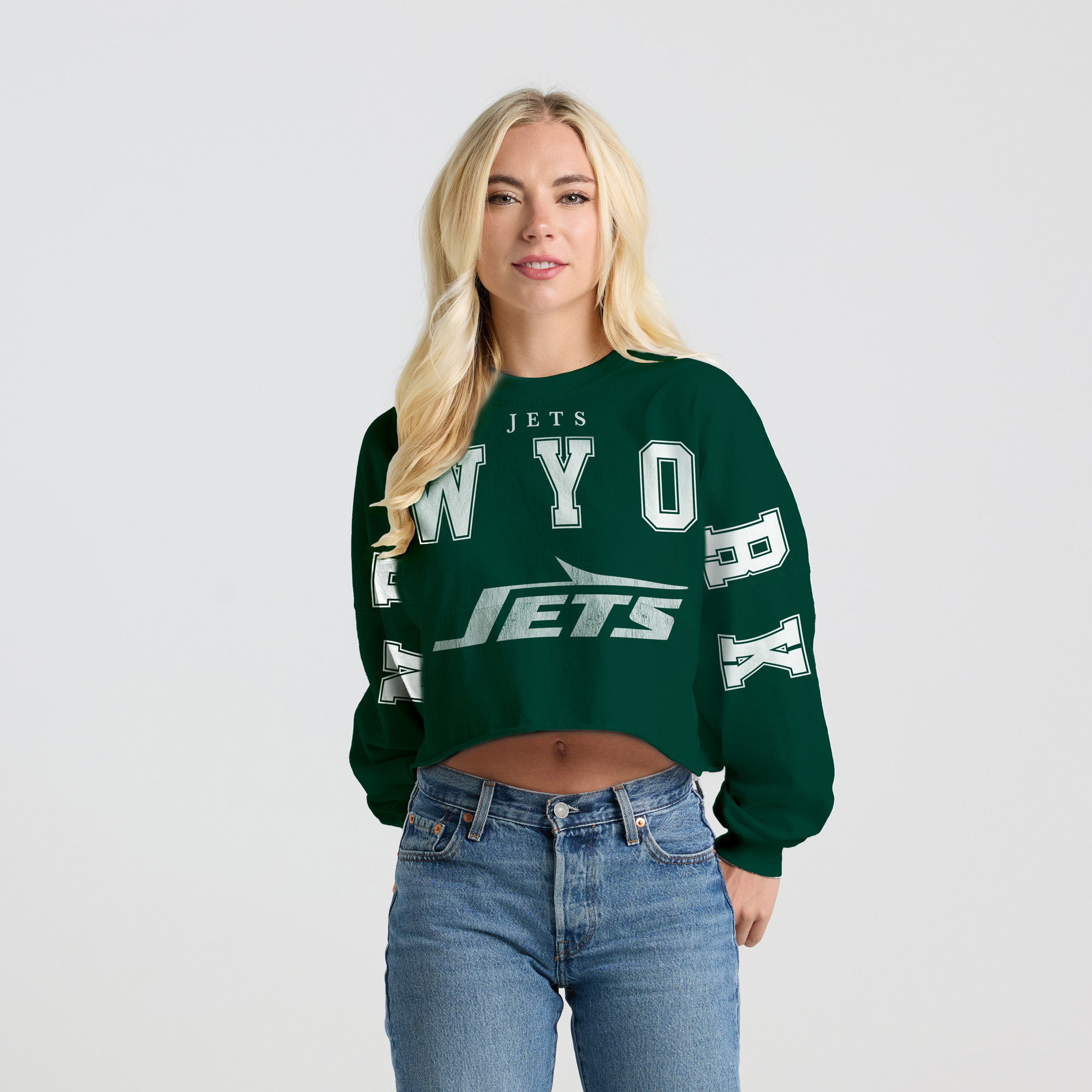 Women's Spirit Jersey Green New York Jets Cropped Long Sleeve T-Shirt