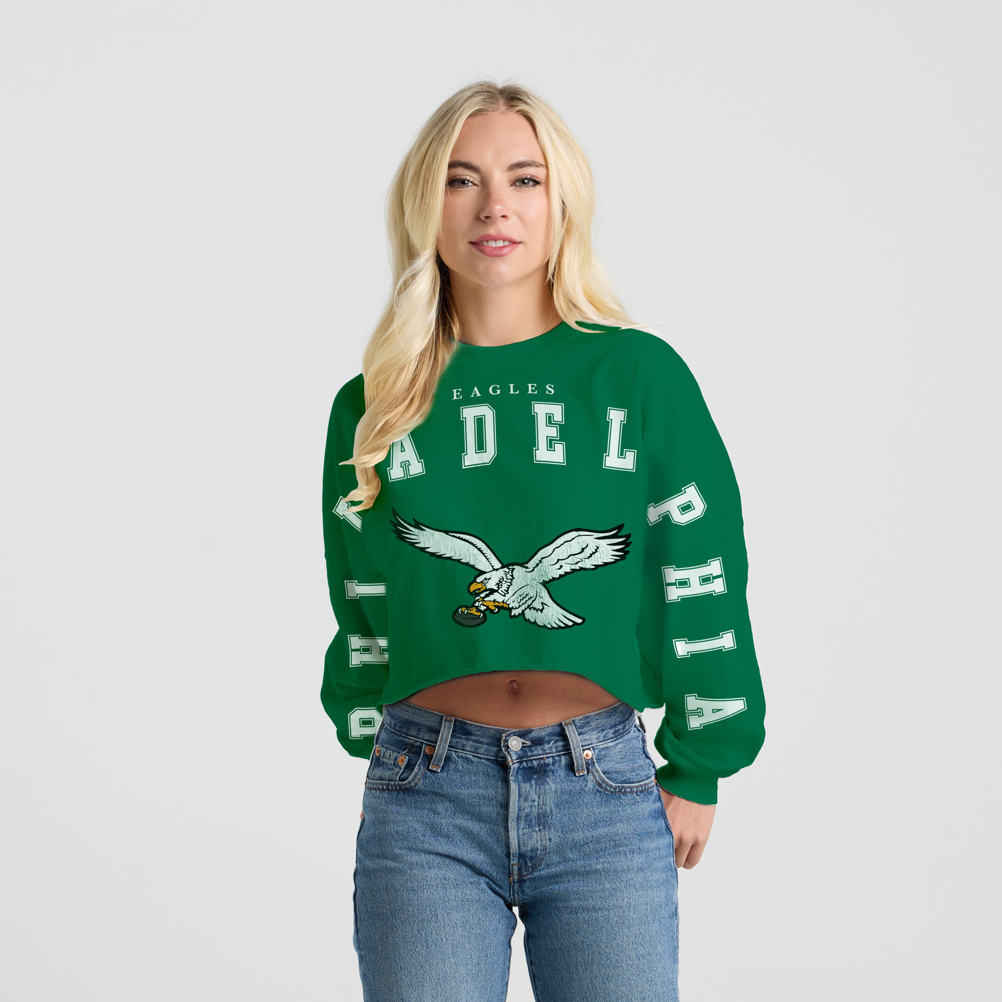 Spirit Jersey Women's Kelly Green Philadelphia Eagles Cropped Long-Sleeve T-Shirt - Kelly Green
