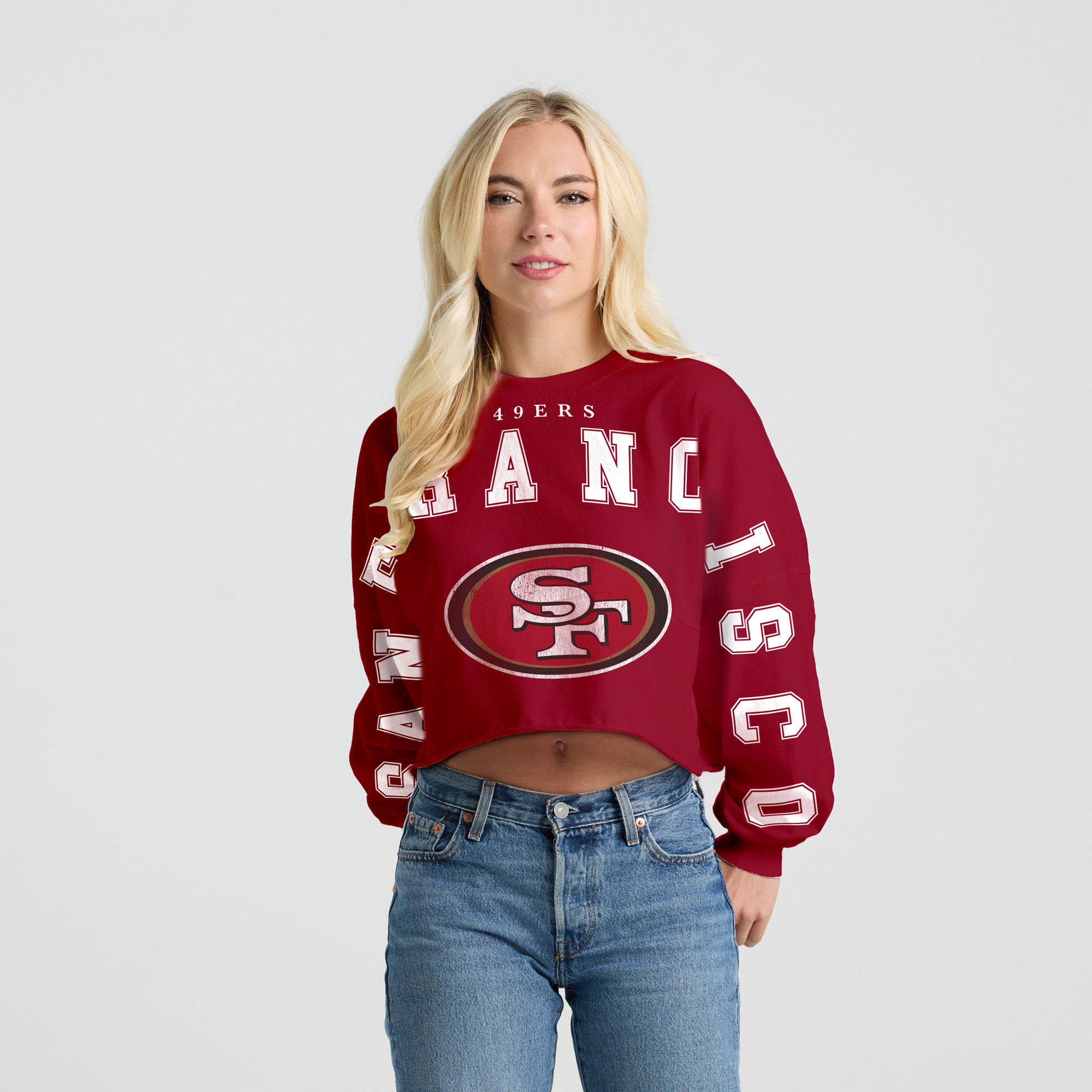 Women's Spirit Jersey Scarlet San Francisco 49ers Cropped Long Sleeve T-Shirt