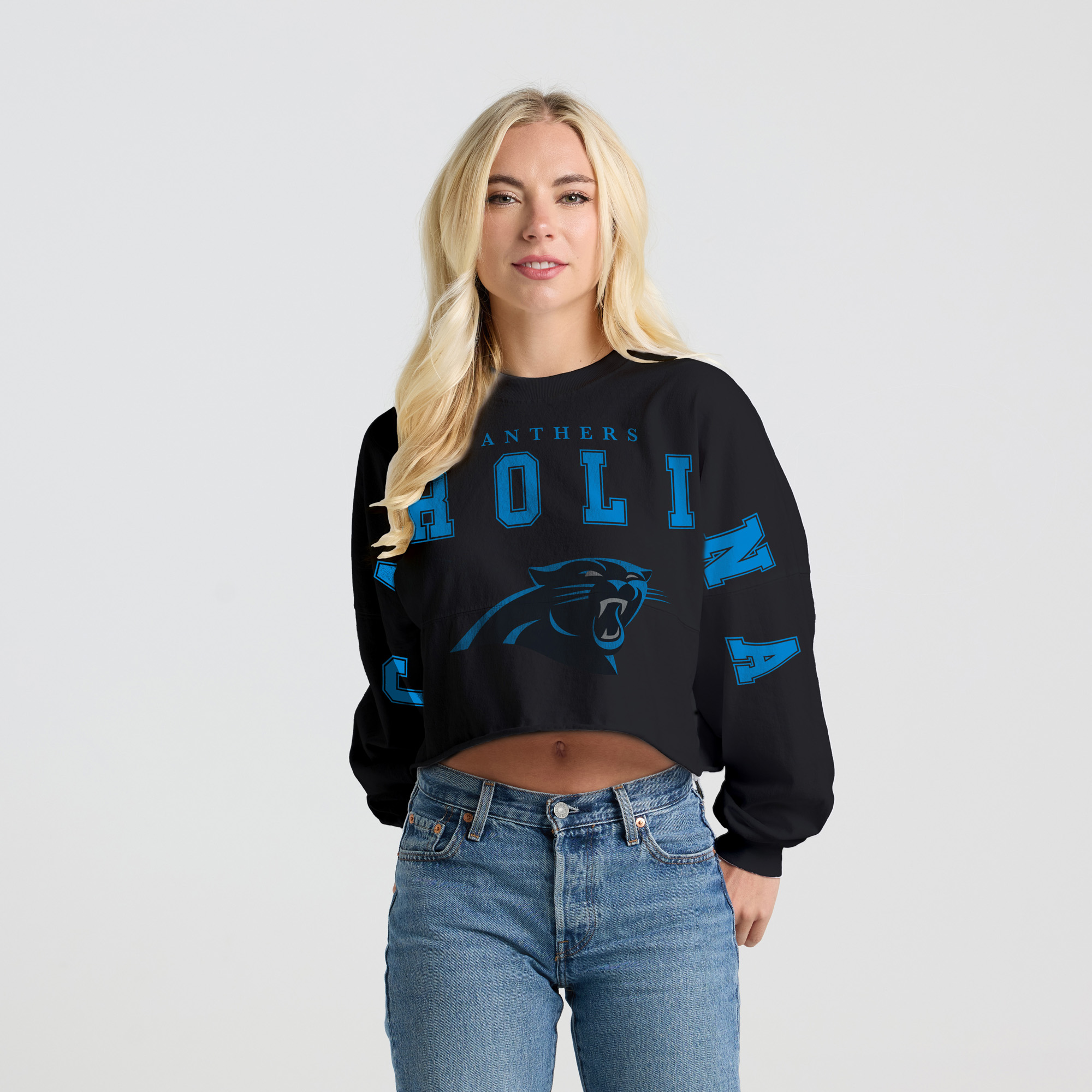 Women's Spirit Jersey Black Carolina Panthers Cropped Long Sleeve T-Shirt