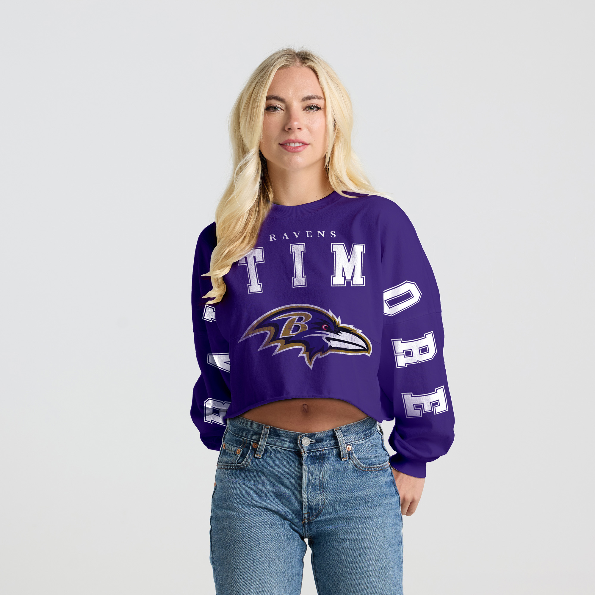 Women's Spirit Jersey Purple Baltimore Ravens Cropped Long Sleeve T-Shirt