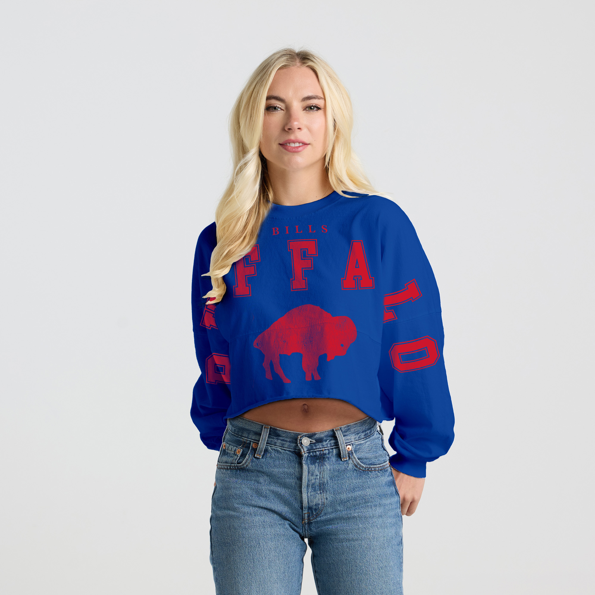 Spirit Jersey Women's Royal Buffalo Bills Cropped Long-Sleeve T-Shirt - Royal