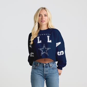 Women's Spirit Jersey Navy Dallas Cowboys Cropped Long Sleeve T-Shirt