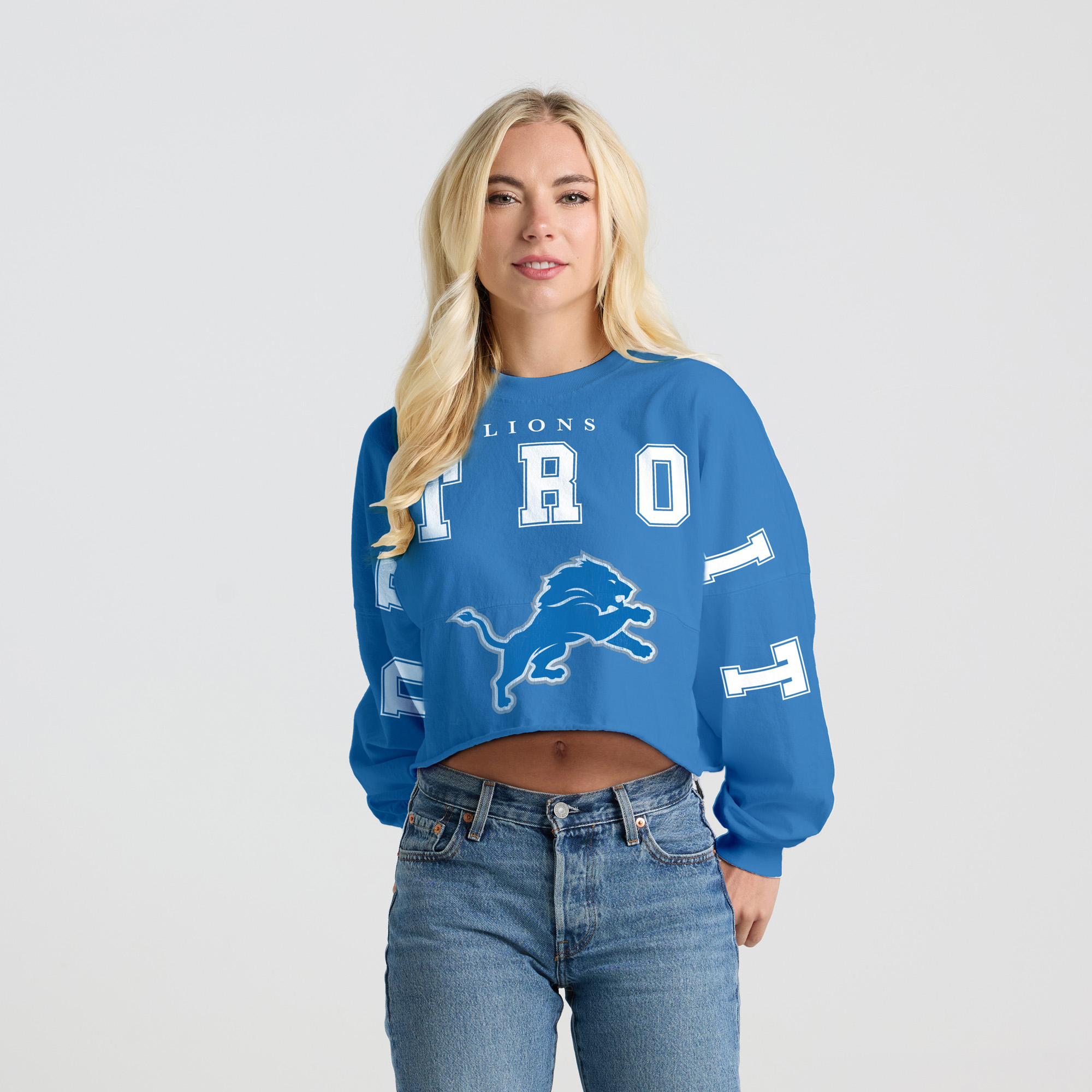 Women's Spirit Jersey Blue Detroit Lions Cropped Long Sleeve T-Shirt