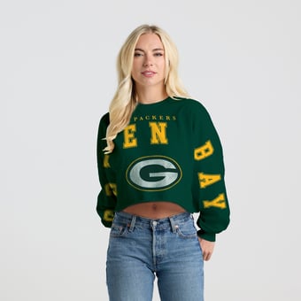 Women's Spirit Jersey Green Green Bay Packers Cropped Long Sleeve T-Shirt