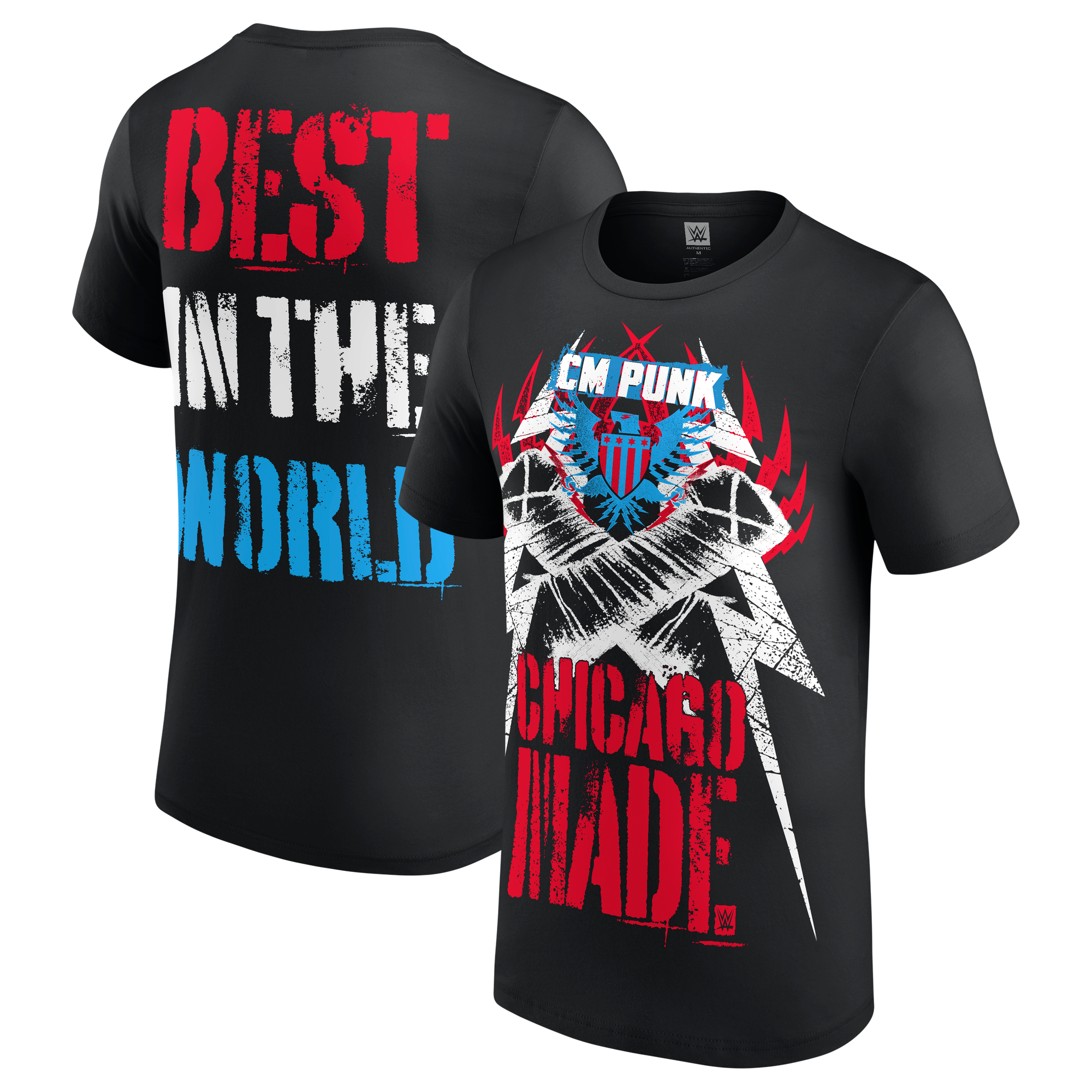 Men's Black CM Punk Chicago Made Red, White & Blue T-Shirt