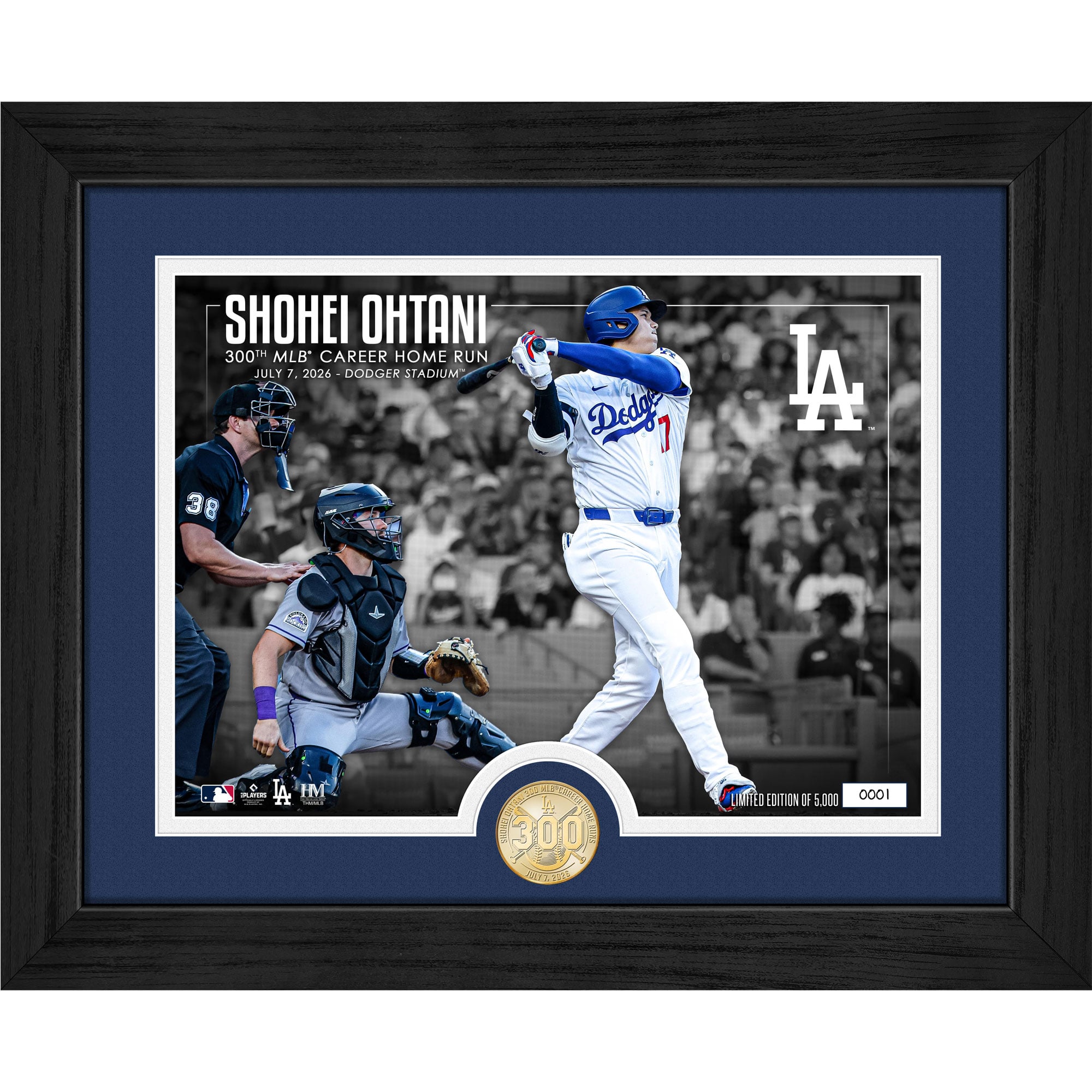 Highland Mint Shohei Ohtani Los Angeles Dodgers 300th Career Home Run 13" x 16" Bronze Coin Photo Mint