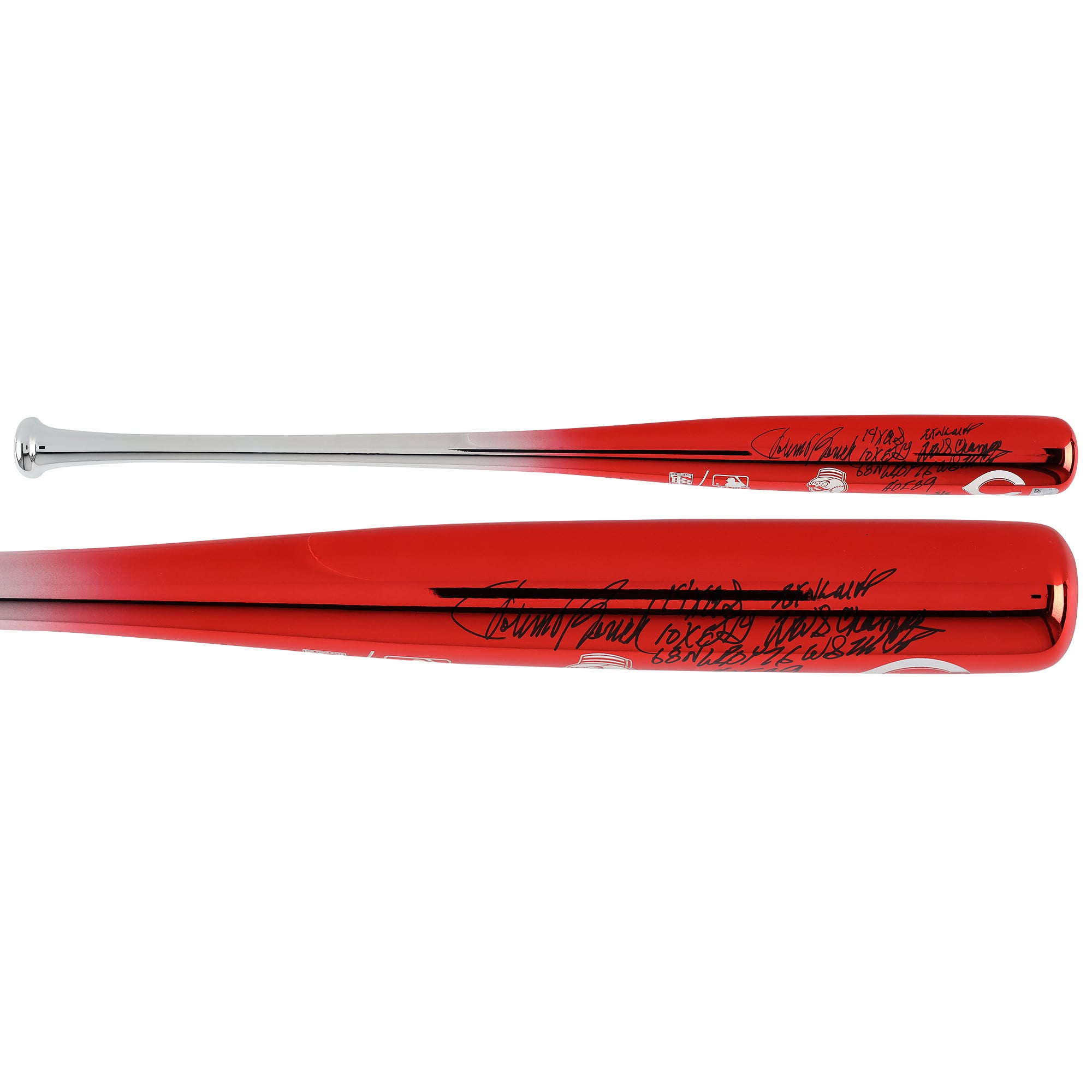 Mazza da baseball cromata Big Time Bats autografata da Johnny Bench dei Cincinnati Reds con iscrizioni multiple - Edizione limitata n. 5/5