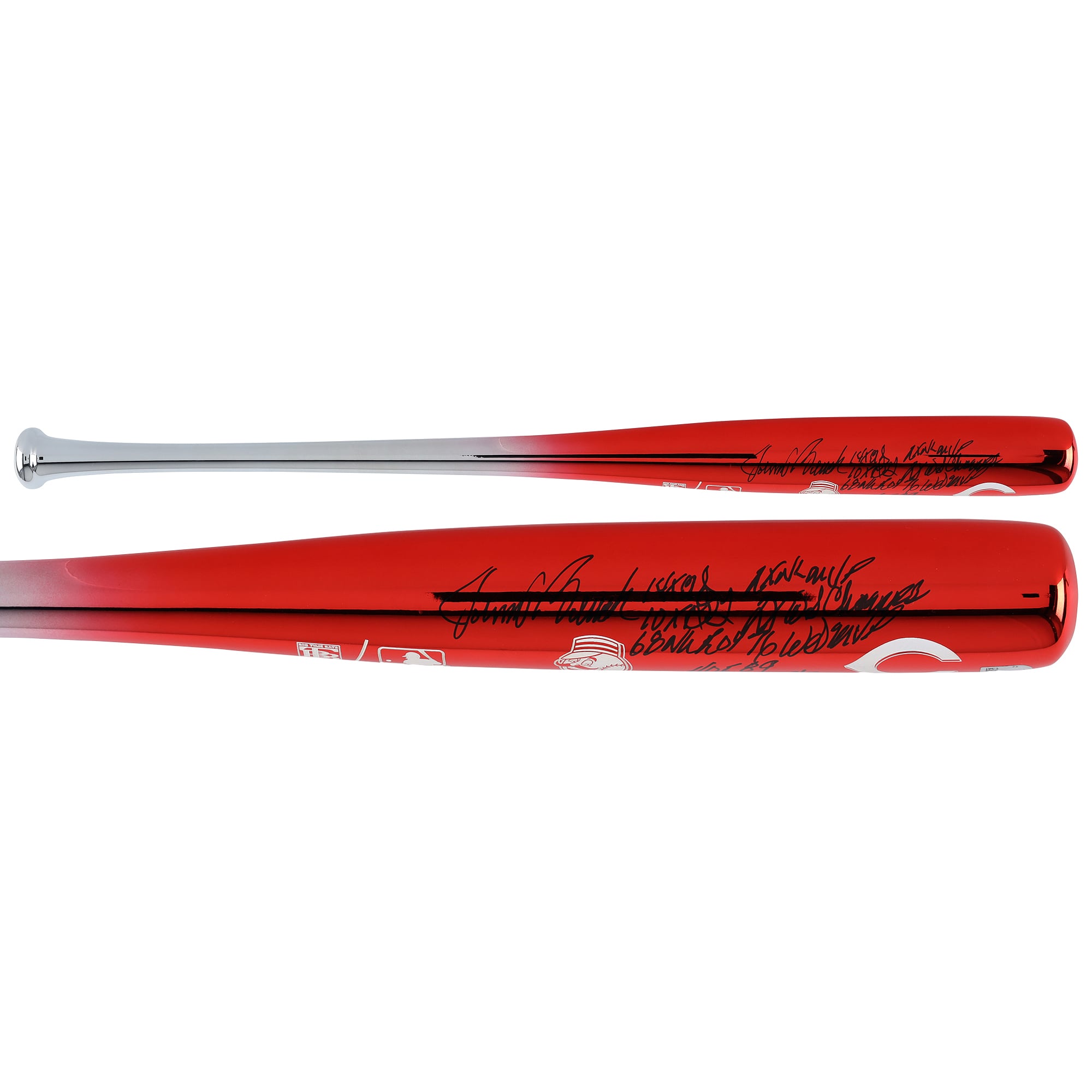 Mazza da baseball cromata Big Time Bats autografata da Johnny Bench dei Cincinnati Reds con iscrizioni multiple - Edizione limitata n. 1/5