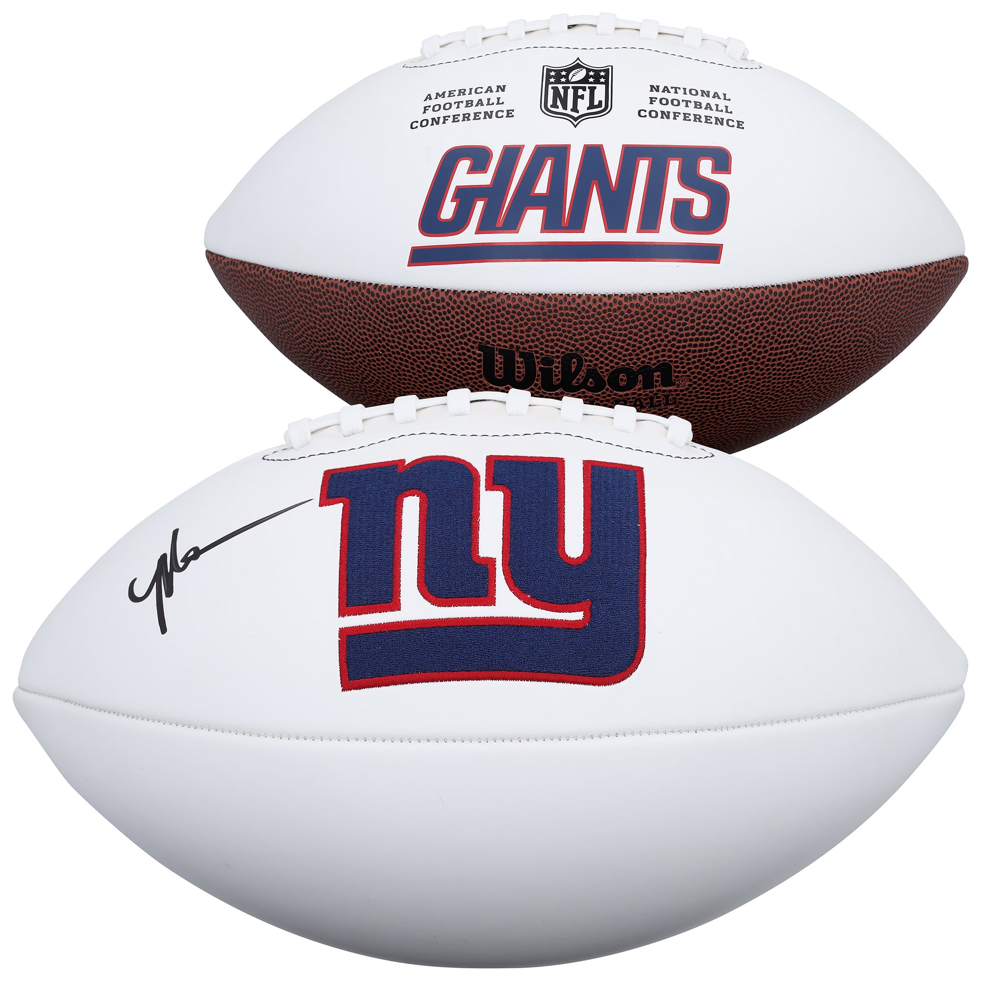 Malik Nabers, New York Giants, autografato da un pallone da football Wilson White Panel.
