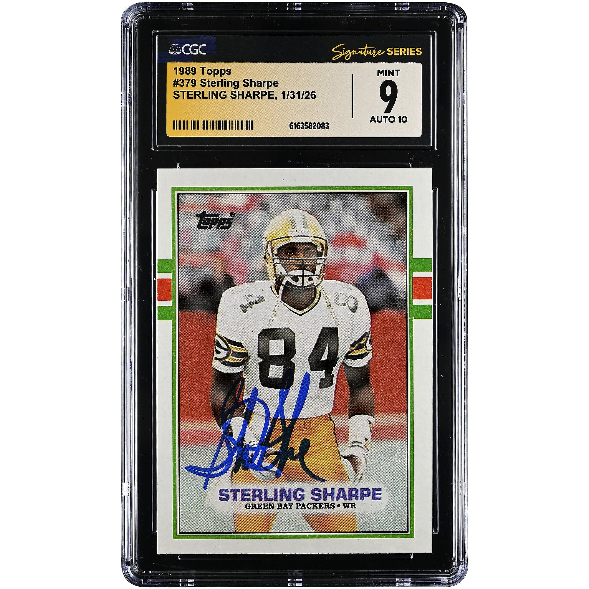 Sterling Sharpe Green Bay Packers Autographed 1989 Topps #379 CGC Authenticated 9/10 Rookie Card. rookie card picture