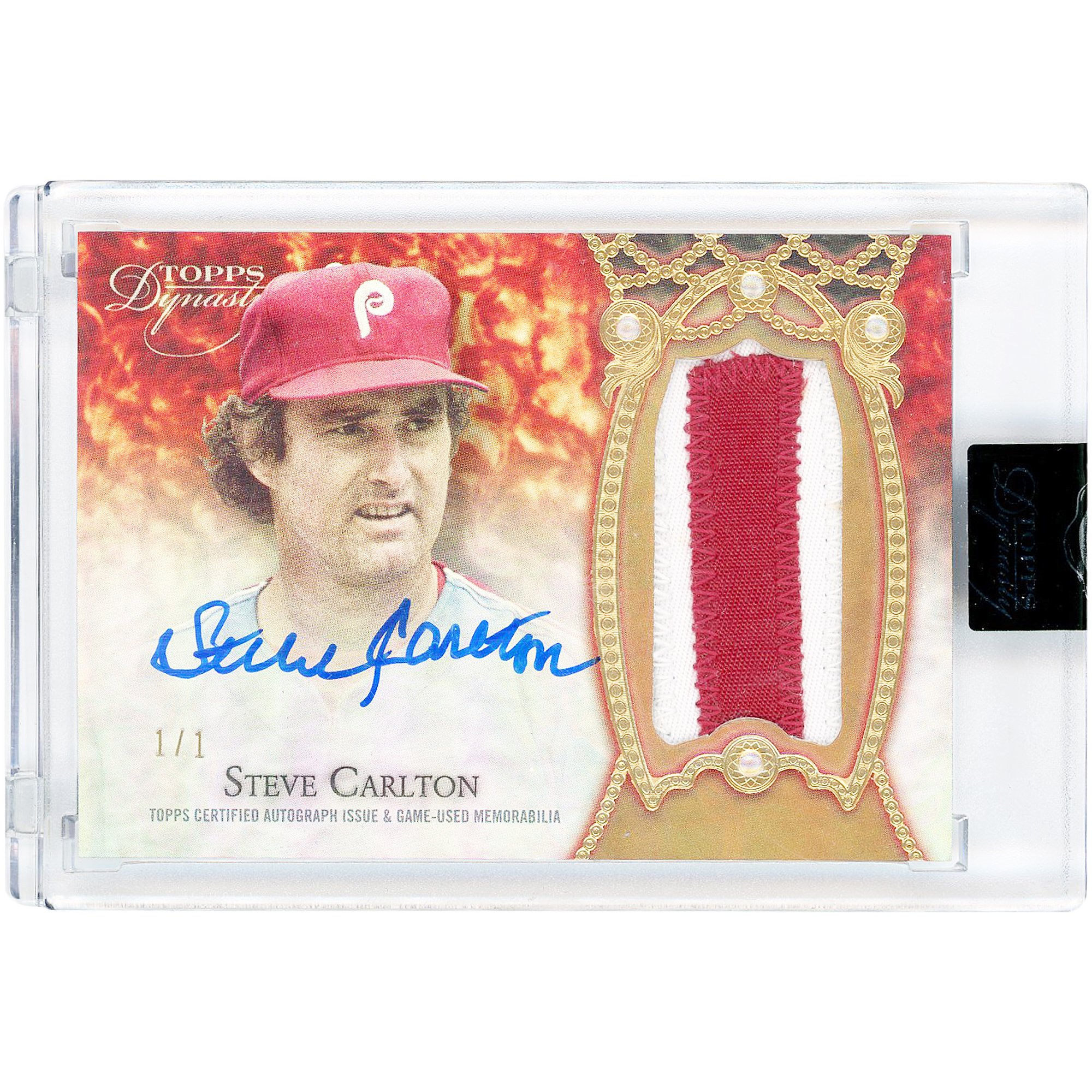 Carta Steve Carlton dei Philadelphia Phillies autografata, 2022 Topps Dynasty Dual-Color Game Used Relic #DAP-SC1 #1/1