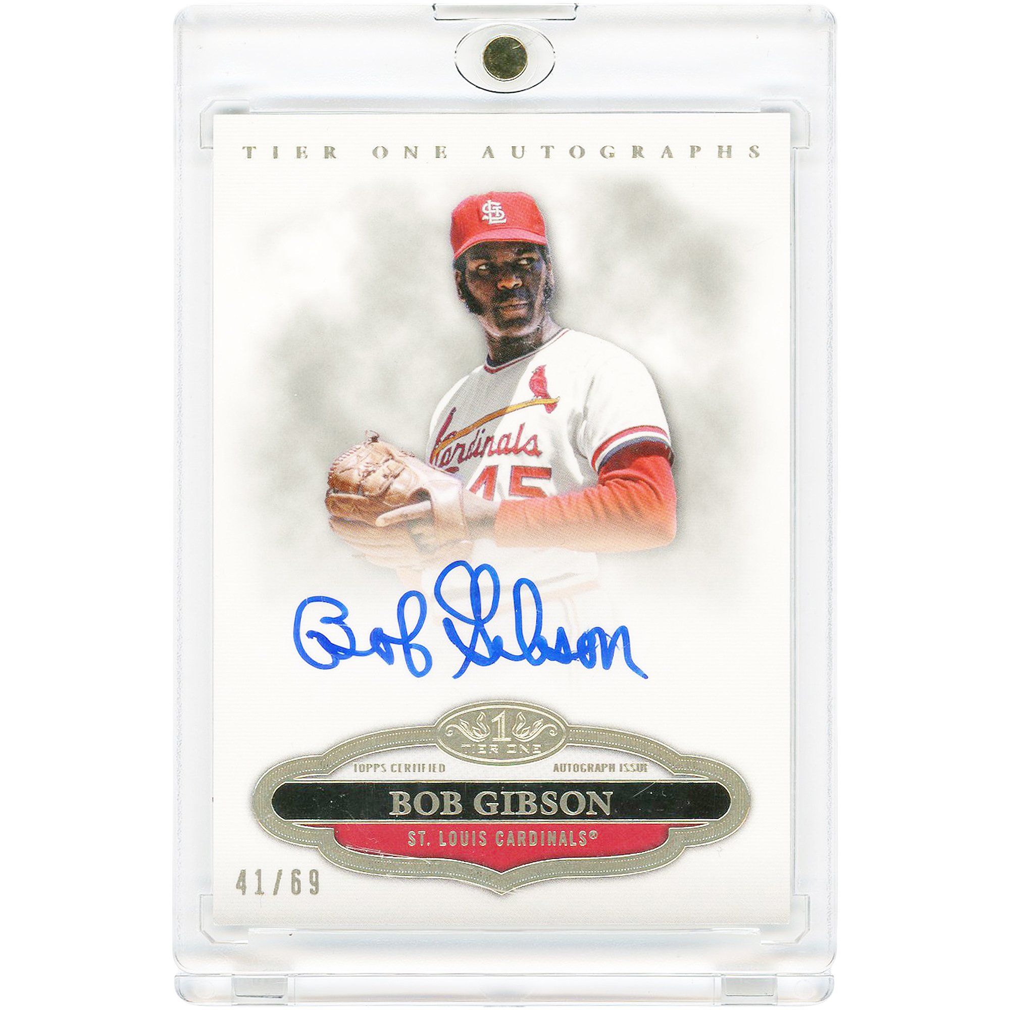 Tarjeta autografiada de Bob Gibson de los St. Louis Cardinals de 2013 Topps Tier One #TTA-BG #41/69
