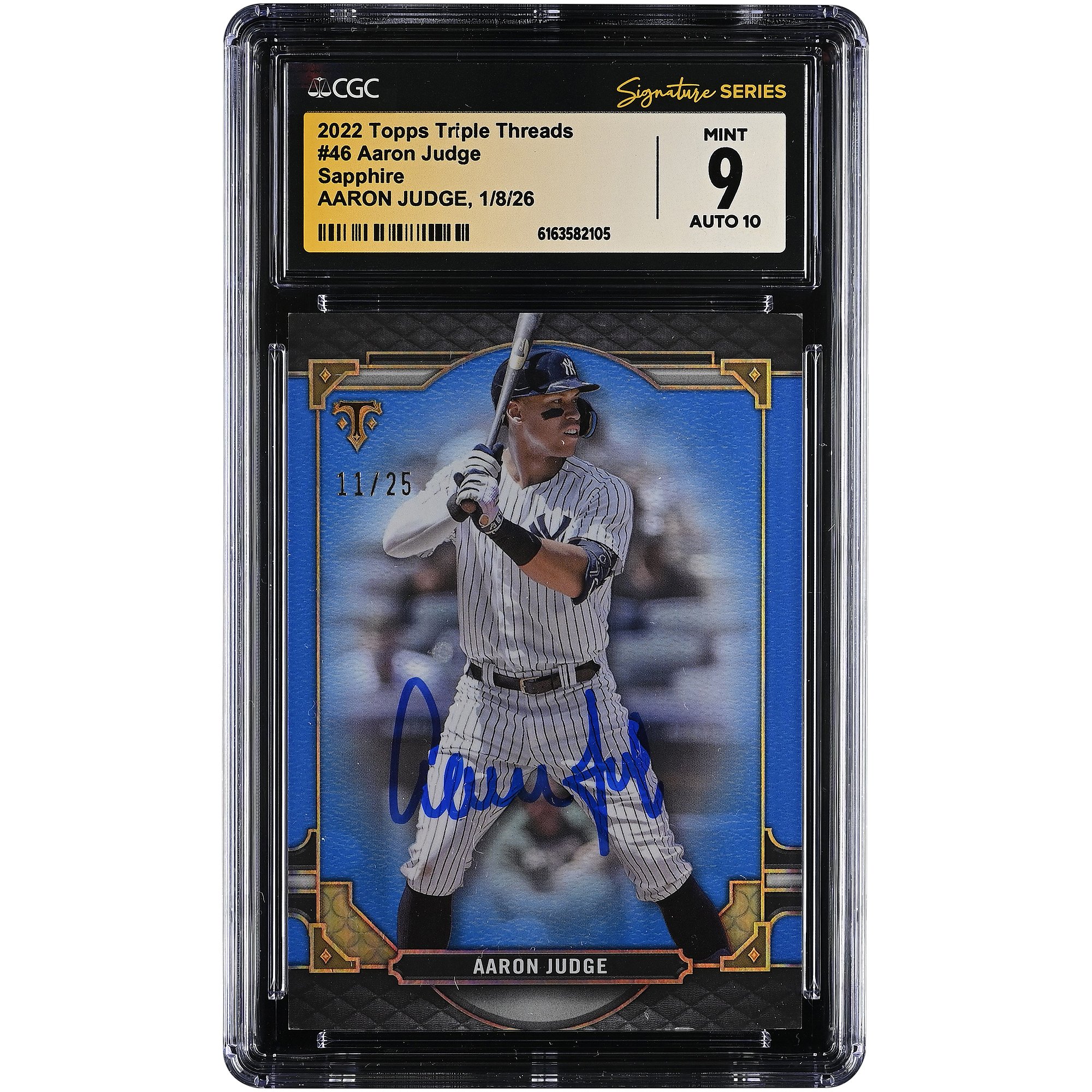 Aaron Judge New York Yankees Autographed 2022 Topps Triple Threads Sapphire #46 #/25 CGC Fanatics Witnessed Authenticated 9/10 Card