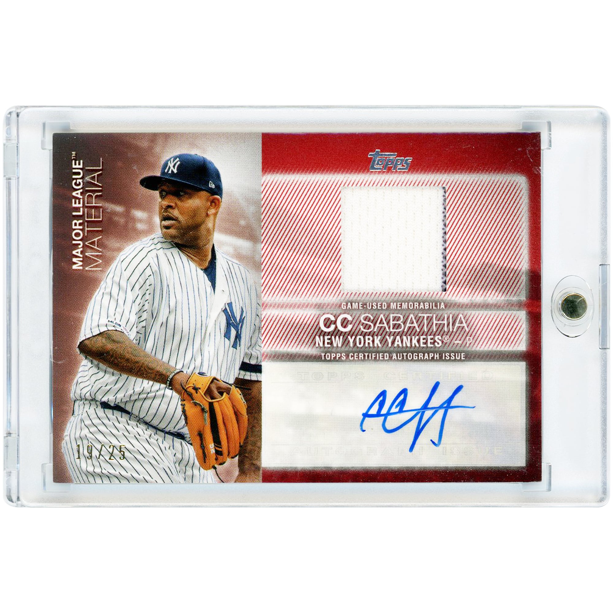 CC Sabathia New York Yankees Autographed 2020 Topps Major League Materials Game Used Jersey Relic #MLMA-CCS #19/25 Card