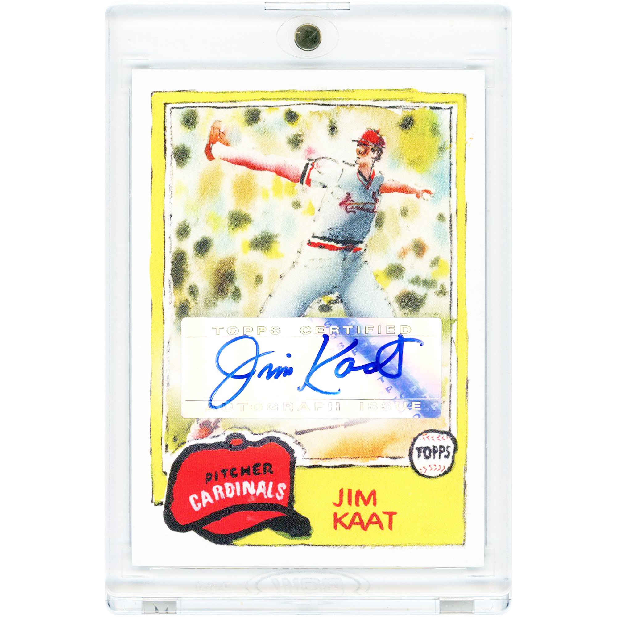Carta autografata di Jim Kaat dei St. Louis Cardinals, Topps Spotlight 70 II 2022, firmata da Andy Friedman #62-A