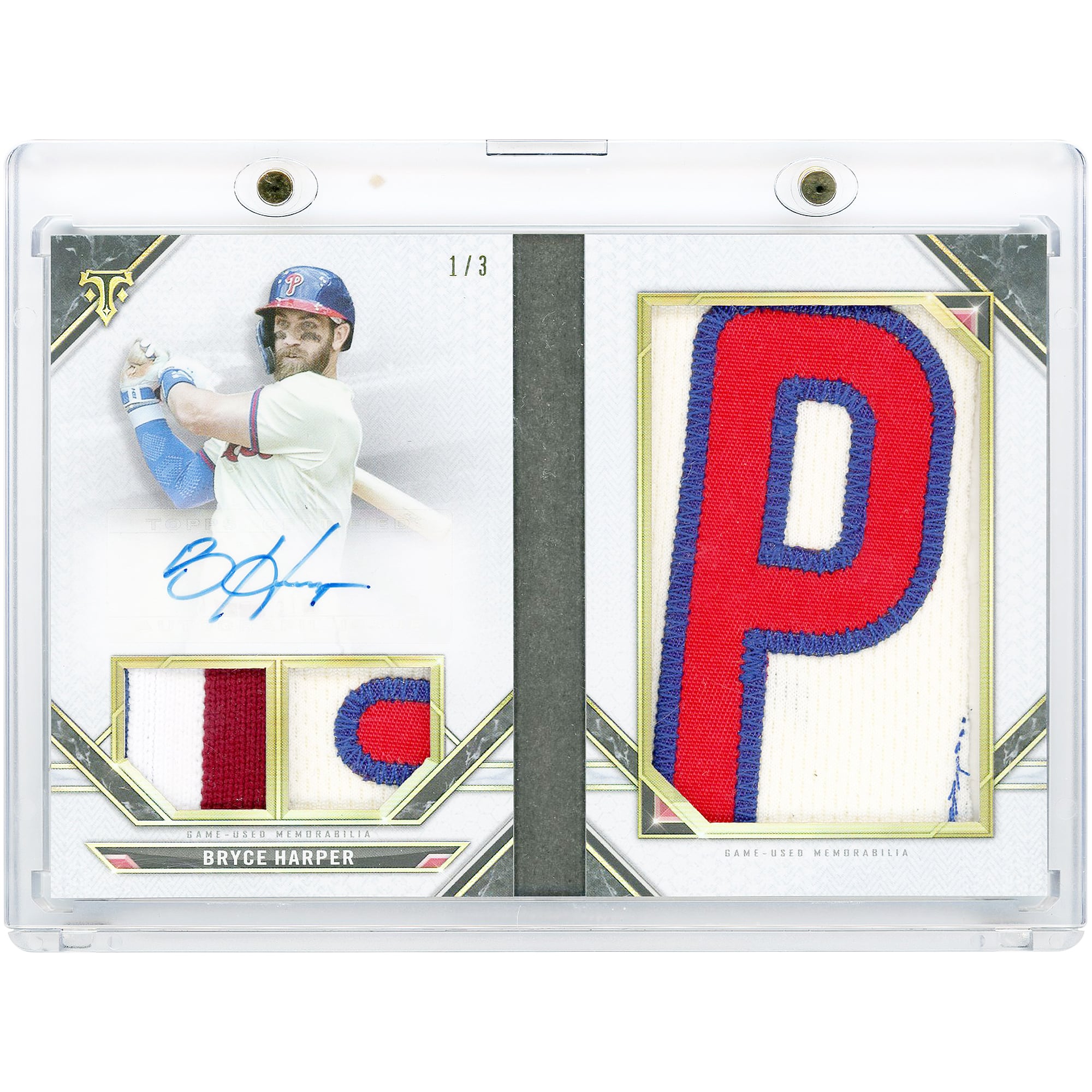 Carta autografata di Bryce Harper dei Philadelphia Phillies, edizione 2021 Topps Triple Threads Game Used Letter Relic e libretto con 2 cimeli multicolore #LPAR-BH #1/3