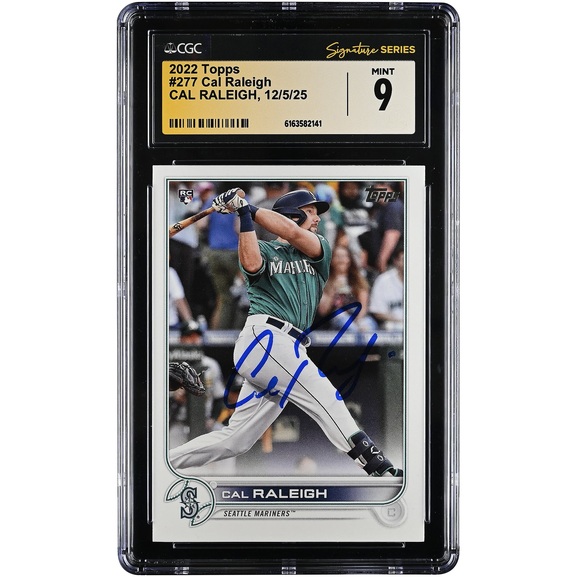 Cal Raleigh Seattle Mariners Autographed 2022 Topps #277 CGC Authenticated Mint 9 Rookie Card. rookie card picture