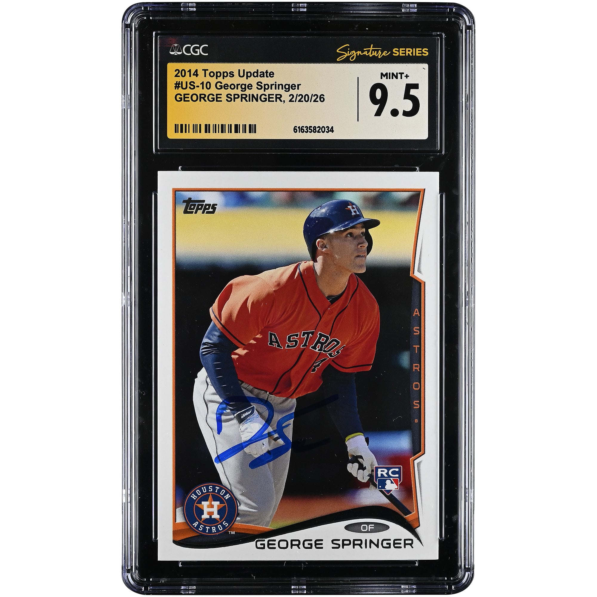Carta da rookie autografata di George Springer degli Houston Astros, edizione Topps Update 2014 #US-10, autenticata da CGC, in condizioni perfette (MINT+ 9.5).
