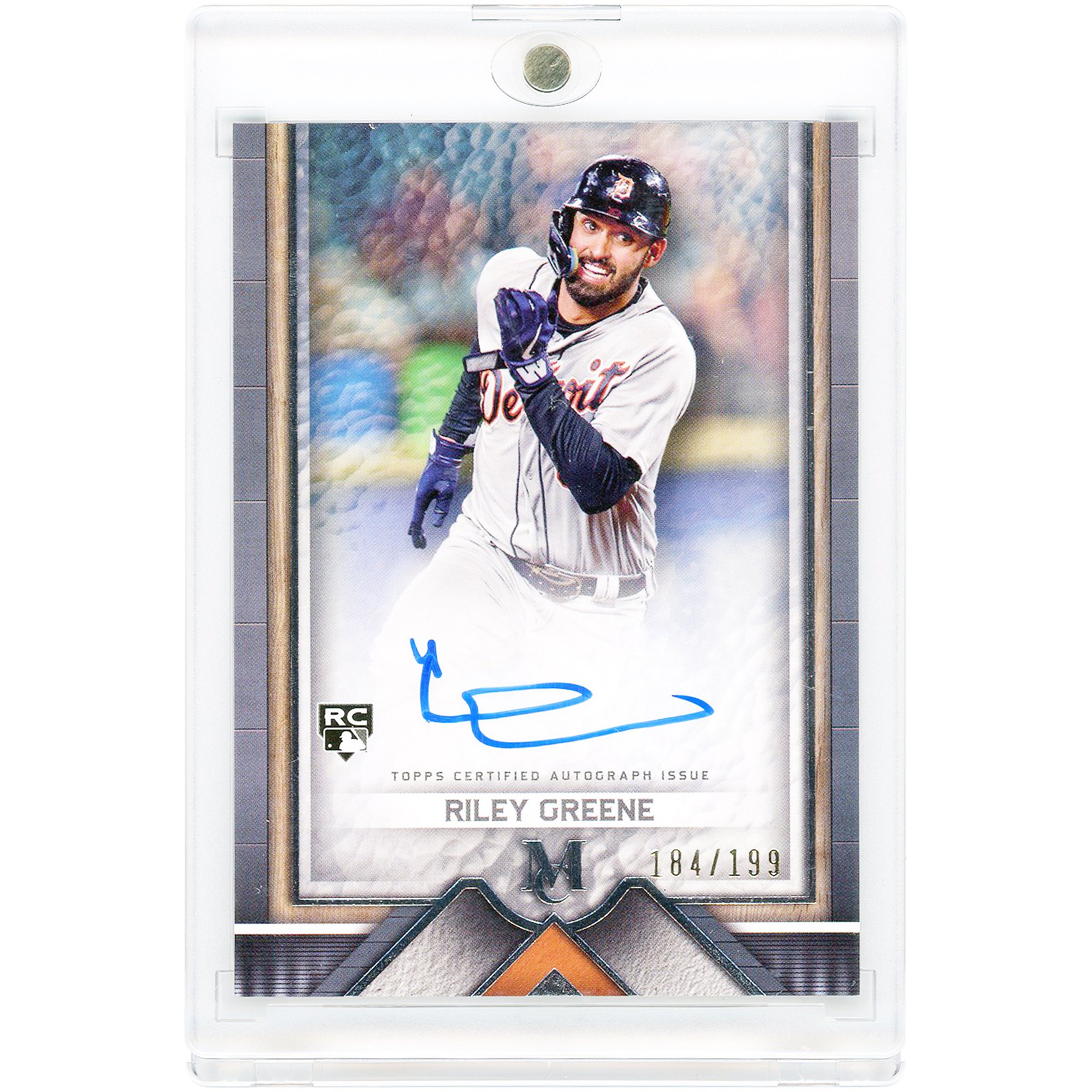 Carta da collezione autografata di Riley Greene dei Detroit Tigers, Topps Museum Collection 2023 #AA-RG #184/199, per esordienti.