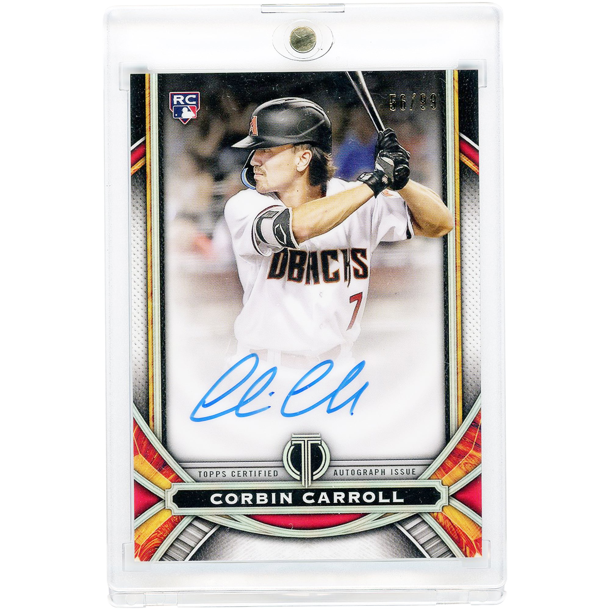 Carta da collezione autografata di Corbin Carroll degli Arizona Diamondbacks, edizione 2023 Topps Tribute #LIA-CC #56/99, per esordienti.