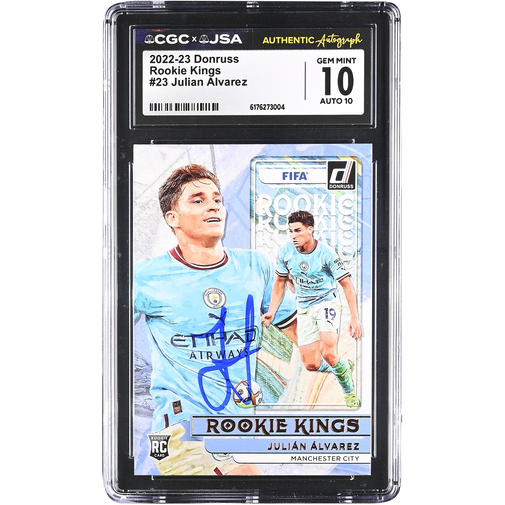 Julián Alvarez Manchester City Autographed 2022-23 Donruss Rookie Kings #23 CGC Authenticated 10/10 Rookie Card