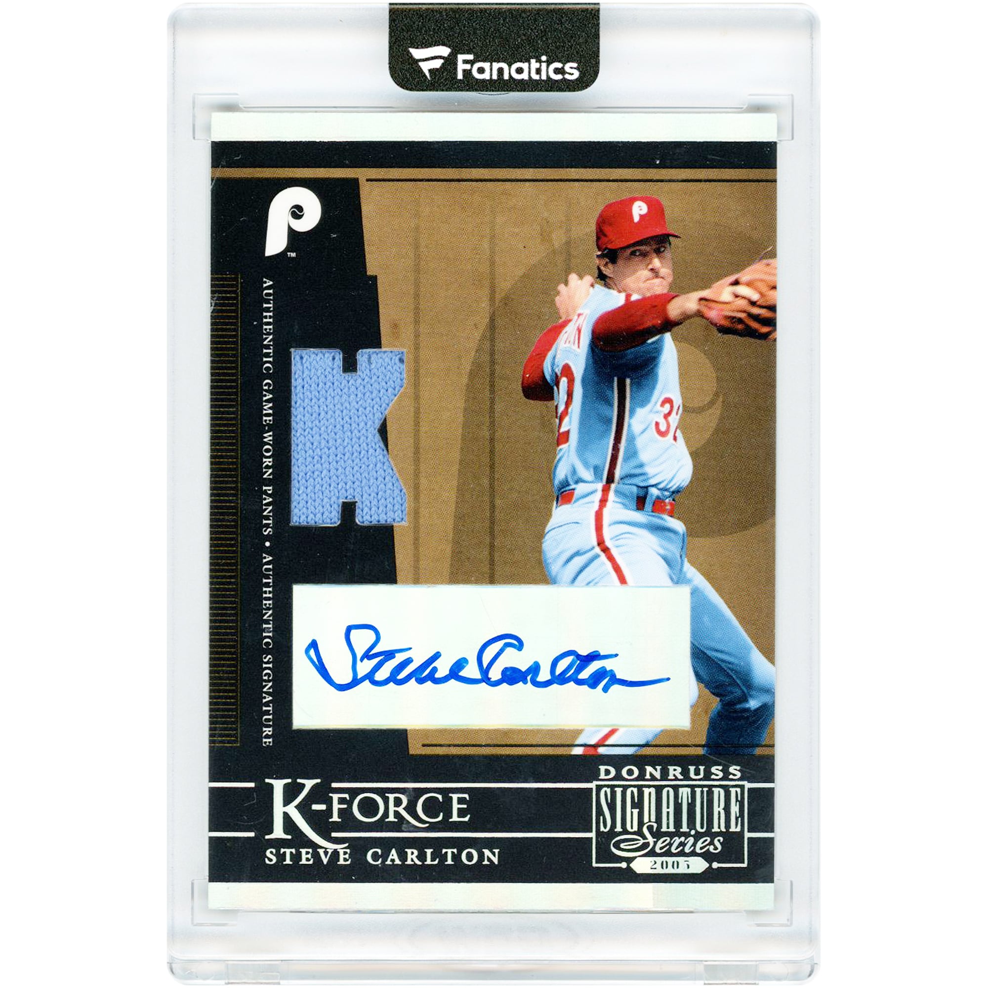 Carta con cimelio della maglia da gioco usata da Steve Carlton dei Philadelphia Phillies, serie Donruss Signature 2005 K-Force #KF-2