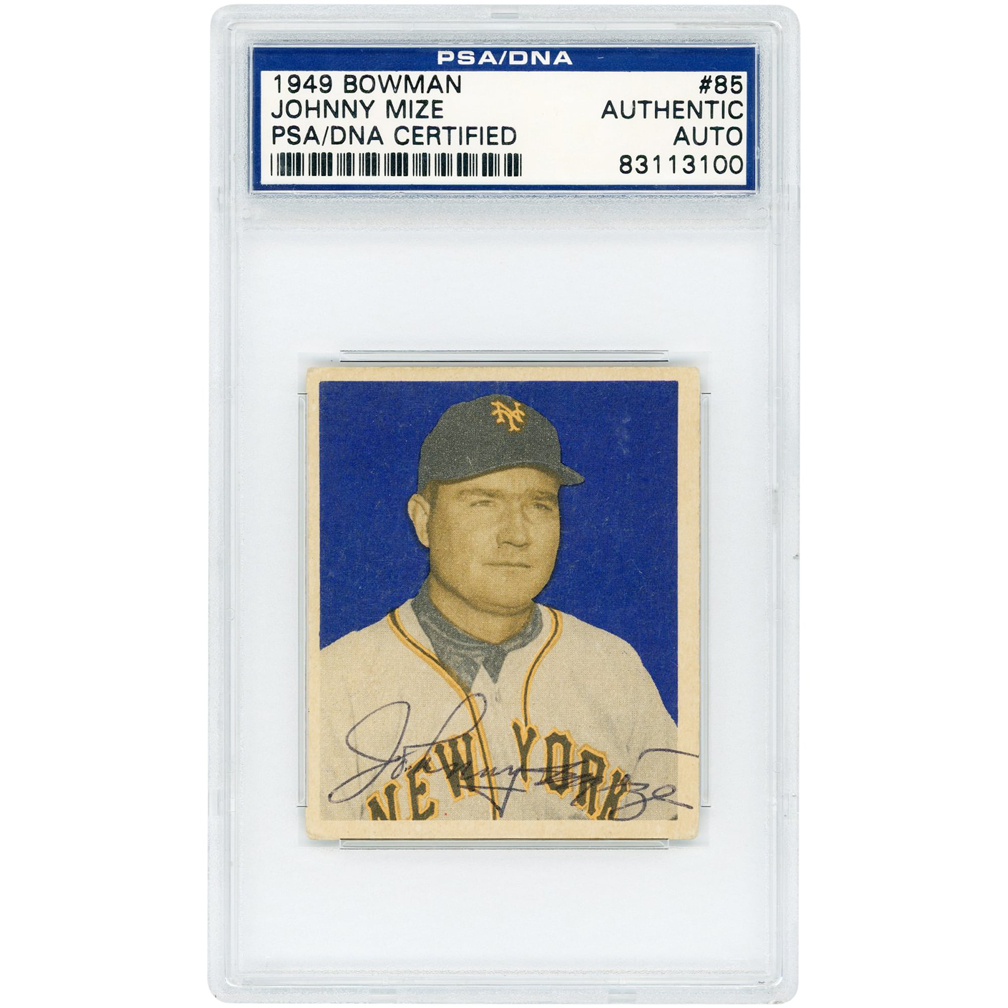 Johnny Mize NY Giants Autographed 1949 Bowman #85 PSA Authenticated Auto Auth Card