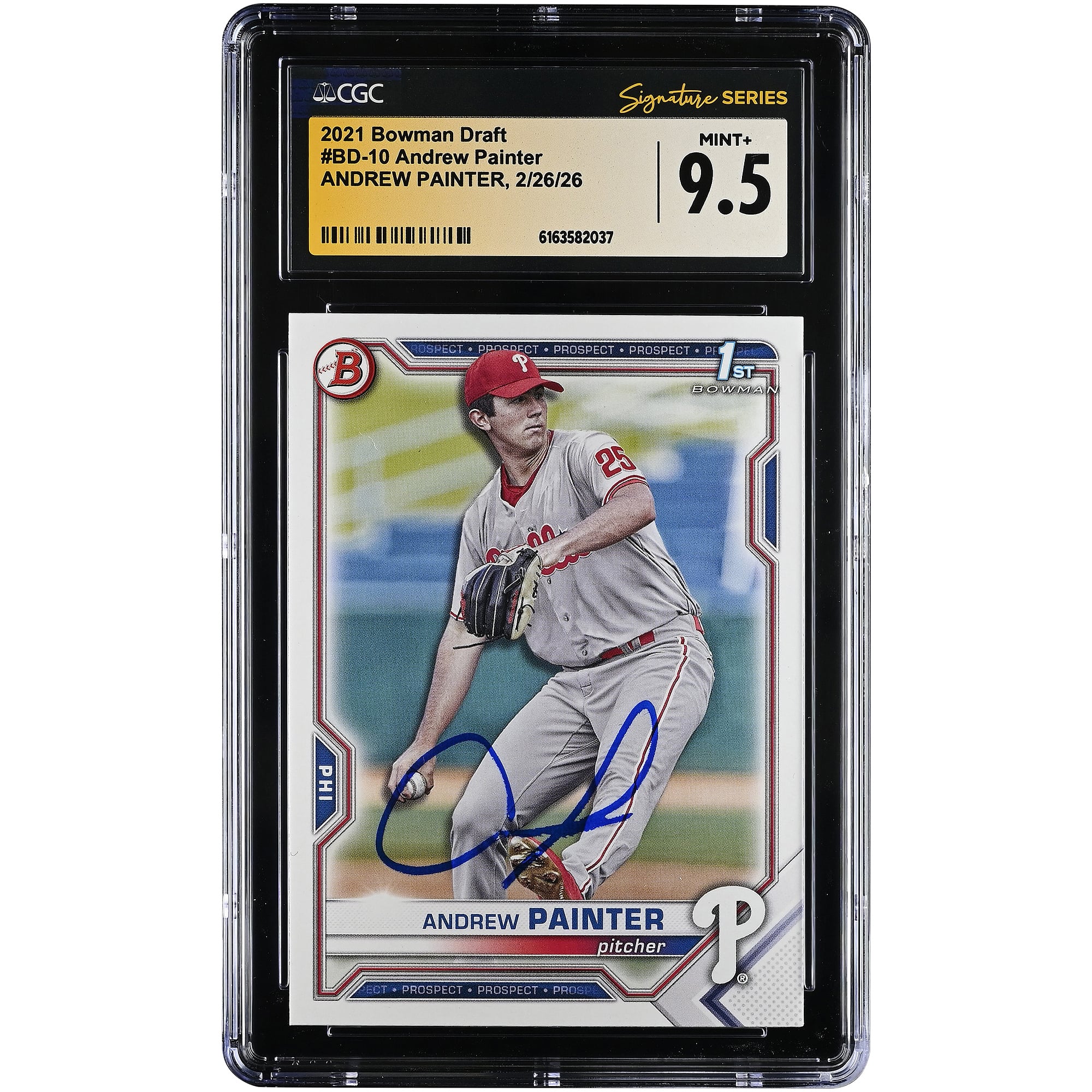 Carta autografata di Andrew Painter dei Philadelphia Phillies, edizione 2021 Bowman Draft #BD-10, autenticata da CGC, in condizioni MINT+ 9.5.