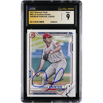 Andrew Painter Philadelphia Phillies Autographed 2021 Bowman Draft #BD-10 CGC Authenticated Mint 9 Card