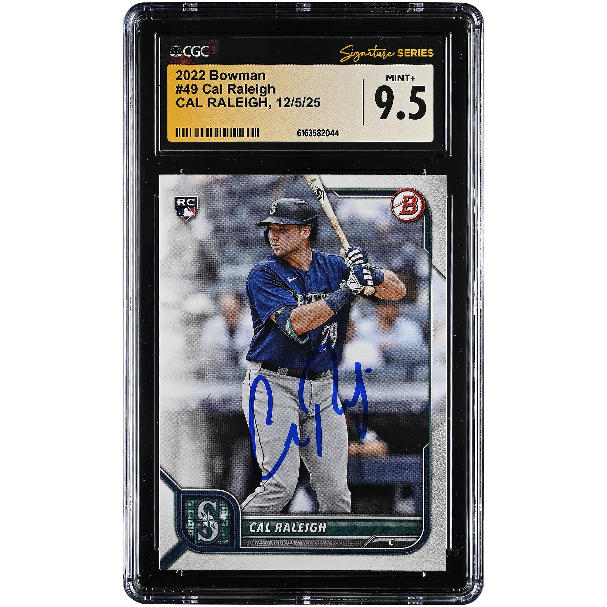 Carta da collezione autografata di Cal Raleigh dei Seattle Mariners, numero 49, del 2022, autenticata da CGC, in condizioni perfette (MINT+ 9.5).