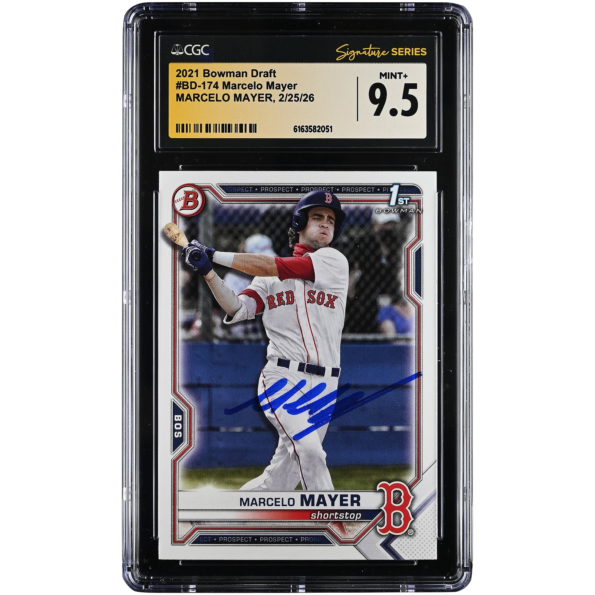 Carta autografata di Marcelo Mayer dei Boston Red Sox, edizione 2021 Bowman Draft #BD-174, autenticata da CGC, in condizioni MINT+ 9.5.